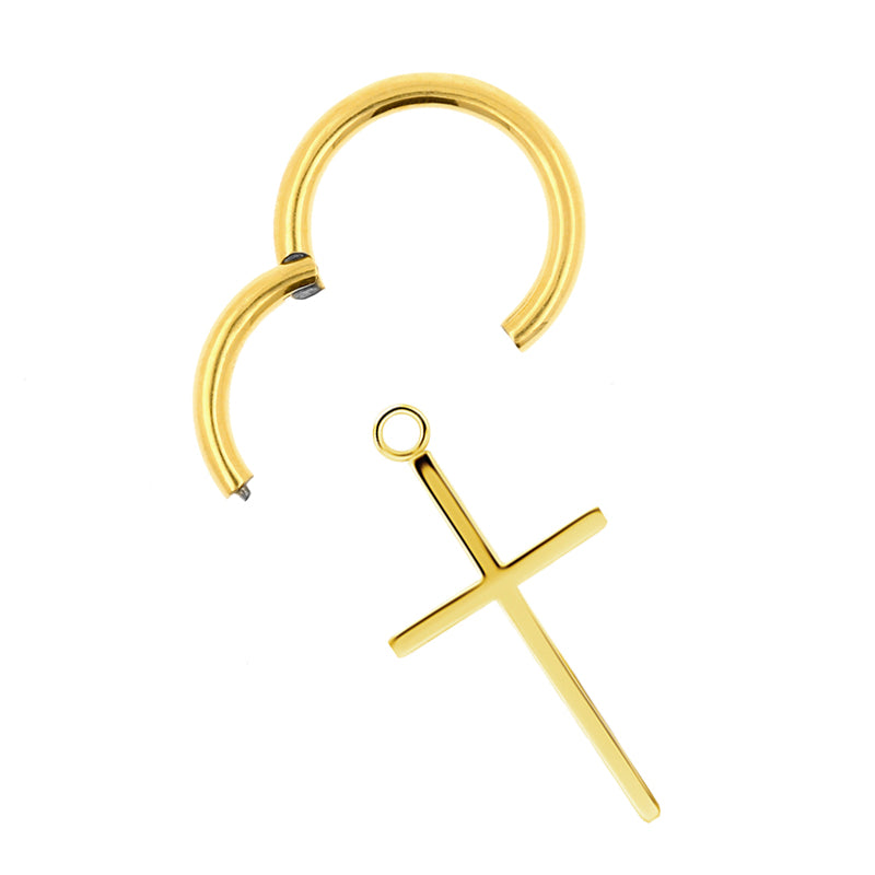 Surgical Steel Click Ring Charm - Cross Large Gold