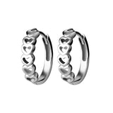 Surgical Steel Click Hoop Earrings - Hearts Silver