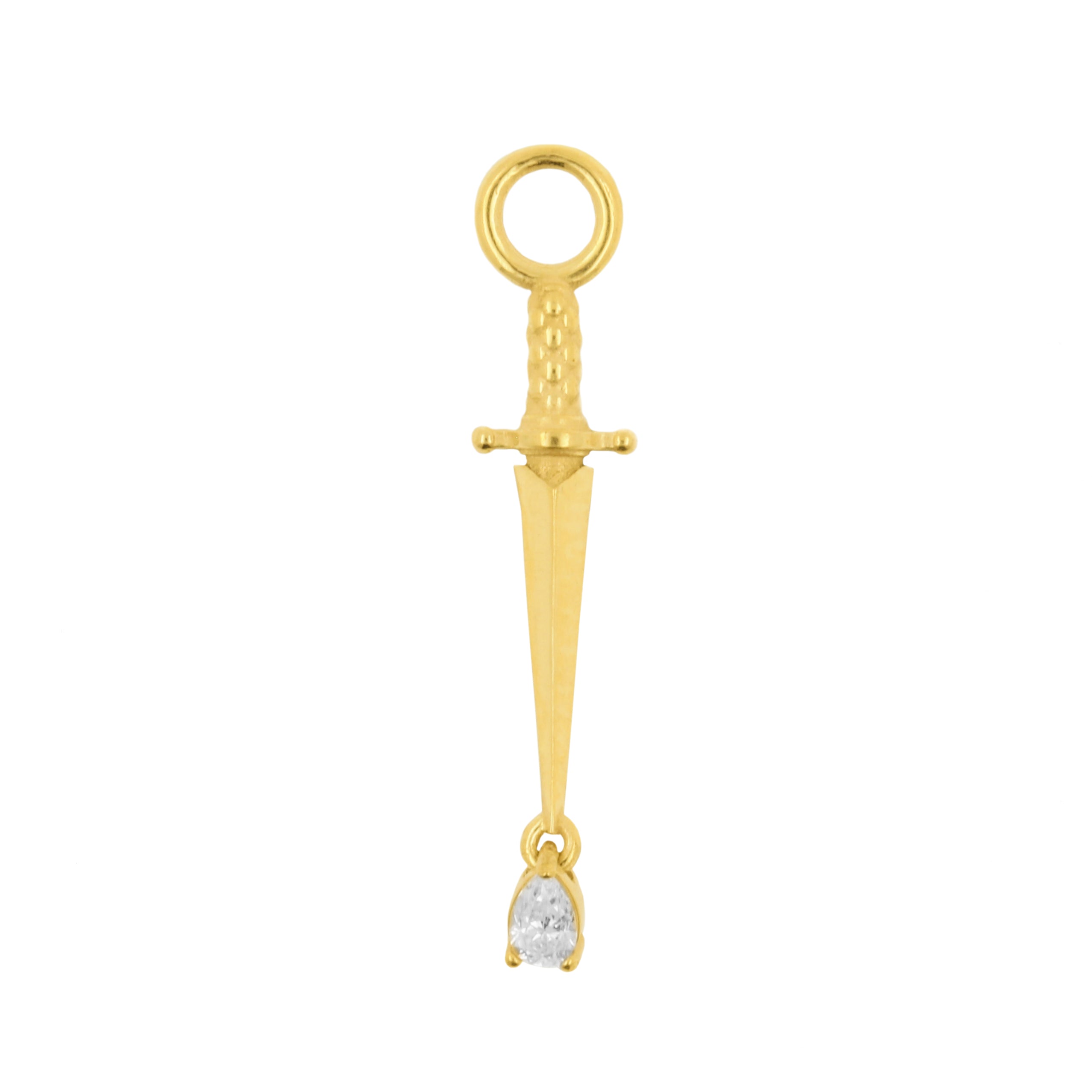 Nickel-Free Stainless Steel Click Ring Charm - Zirconia Dagger - Gold