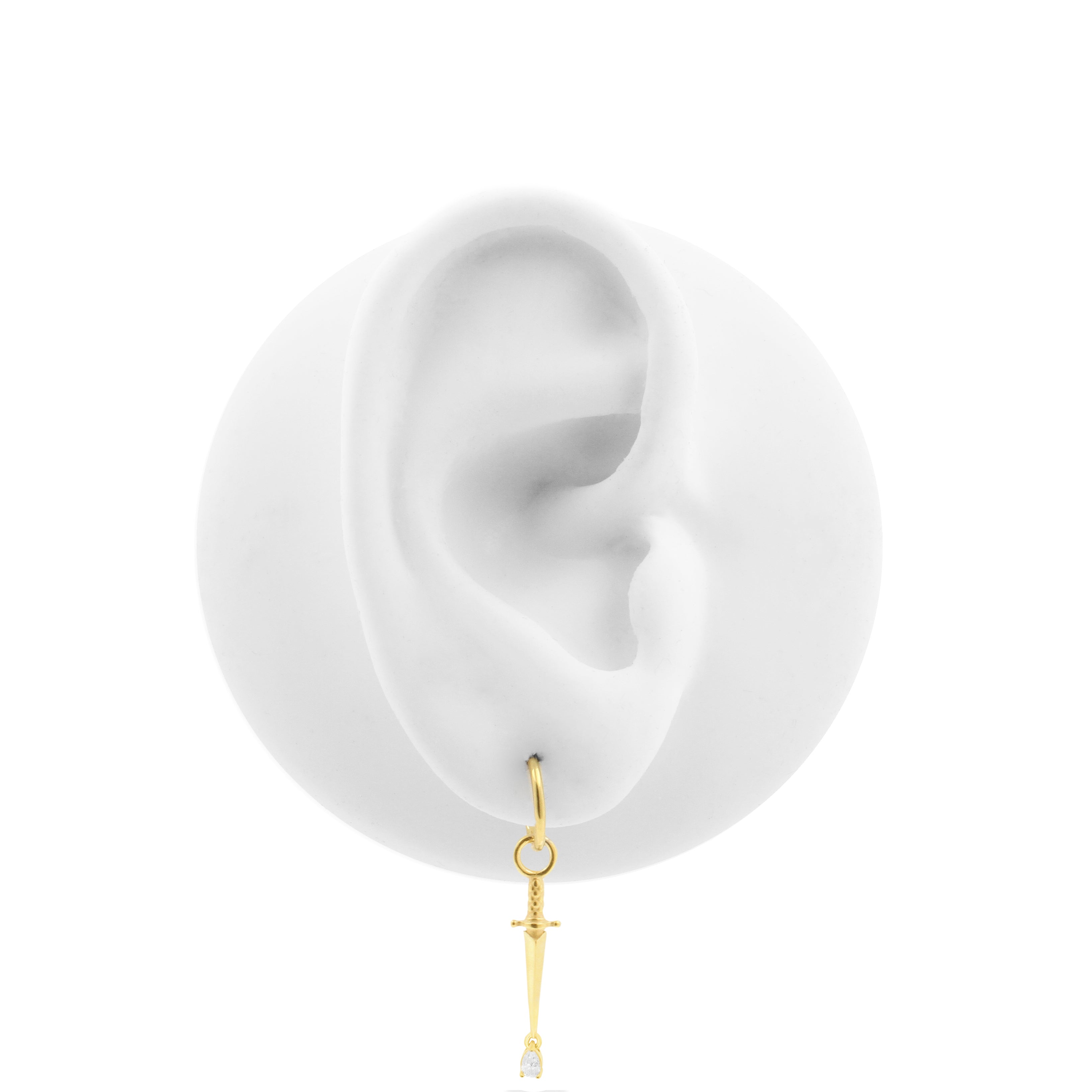 Nickel-Free Stainless Steel Click Ring Charm - Zirconia Dagger - Gold