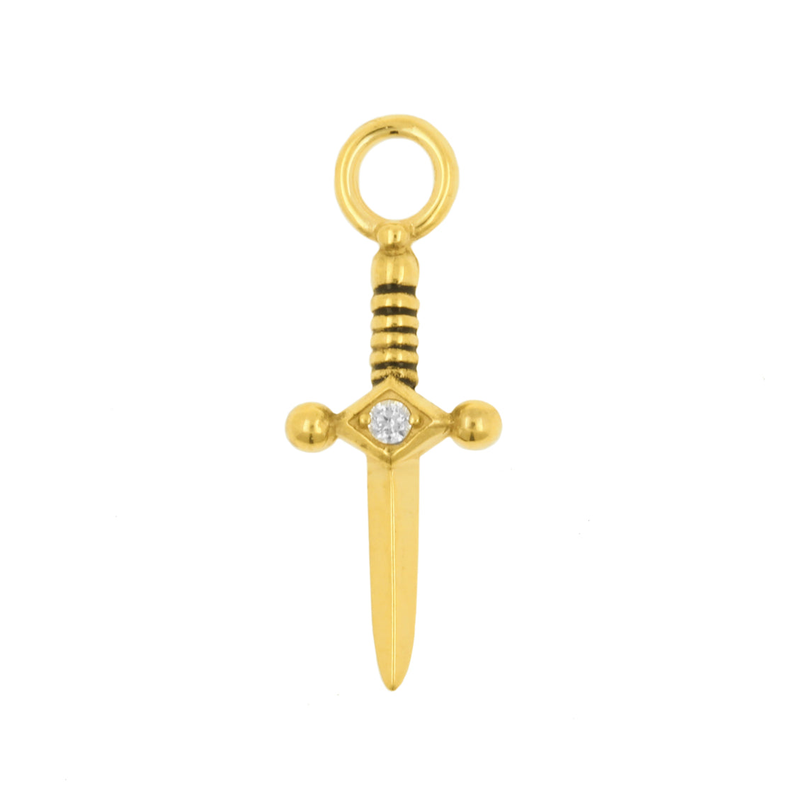 Nickel-Free Stainless Steel Click Ring Charm - Small Dagger - Gold
