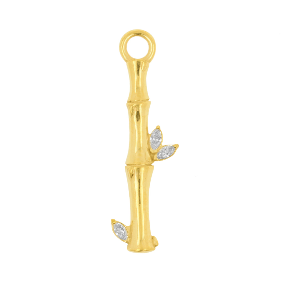 Nickel-Free Stainless Steel Click Ring Charm - Zirconia Bamboo - Gold