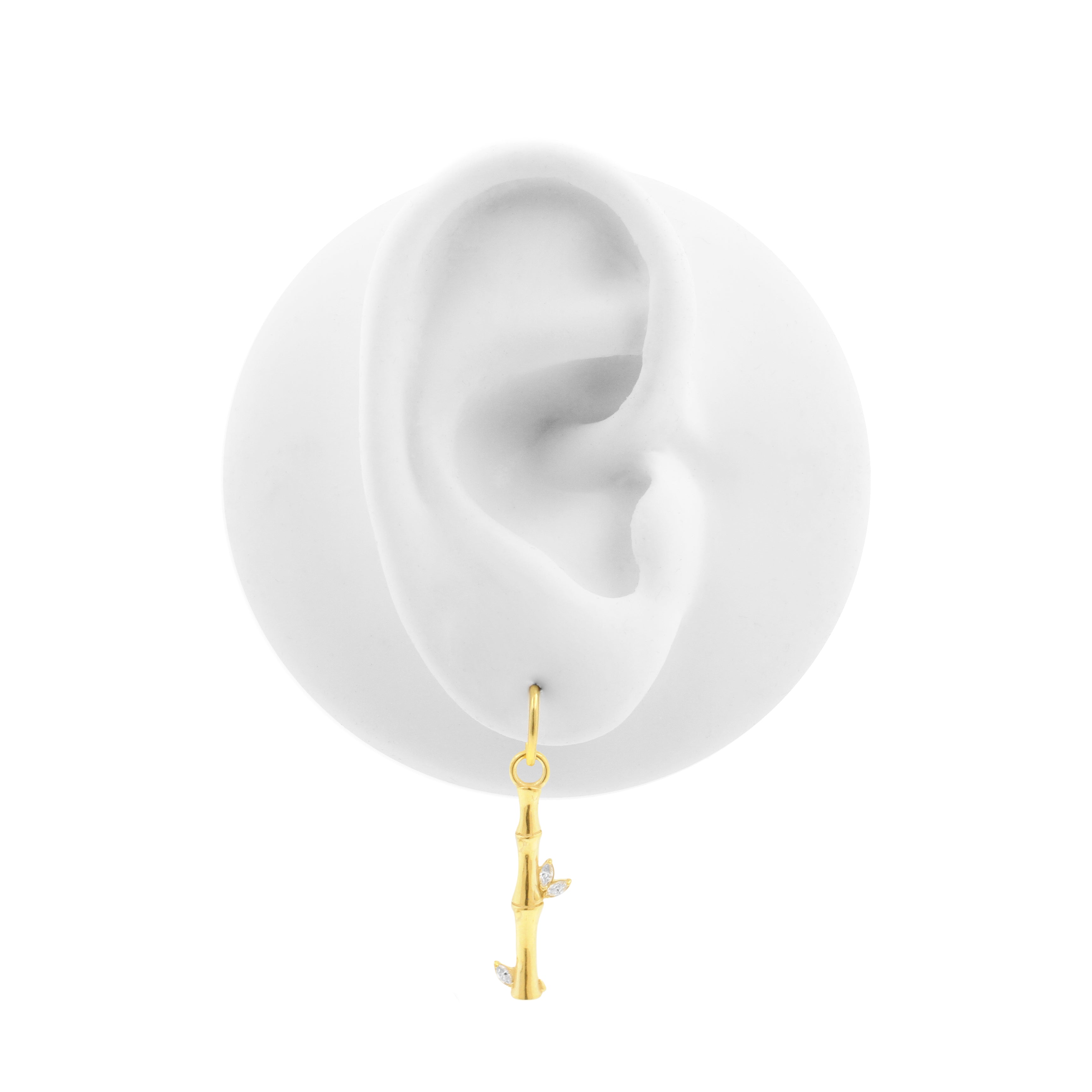 Nickel-Free Stainless Steel Click Ring Charm - Zirconia Bamboo - Gold