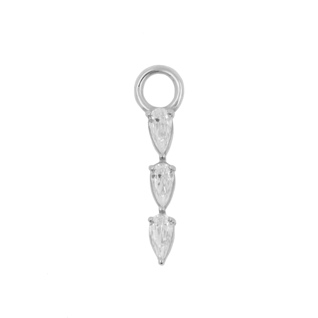 Nickel-Free Stainless Steel Click Ring Charm - Zirconia Drops - Silver