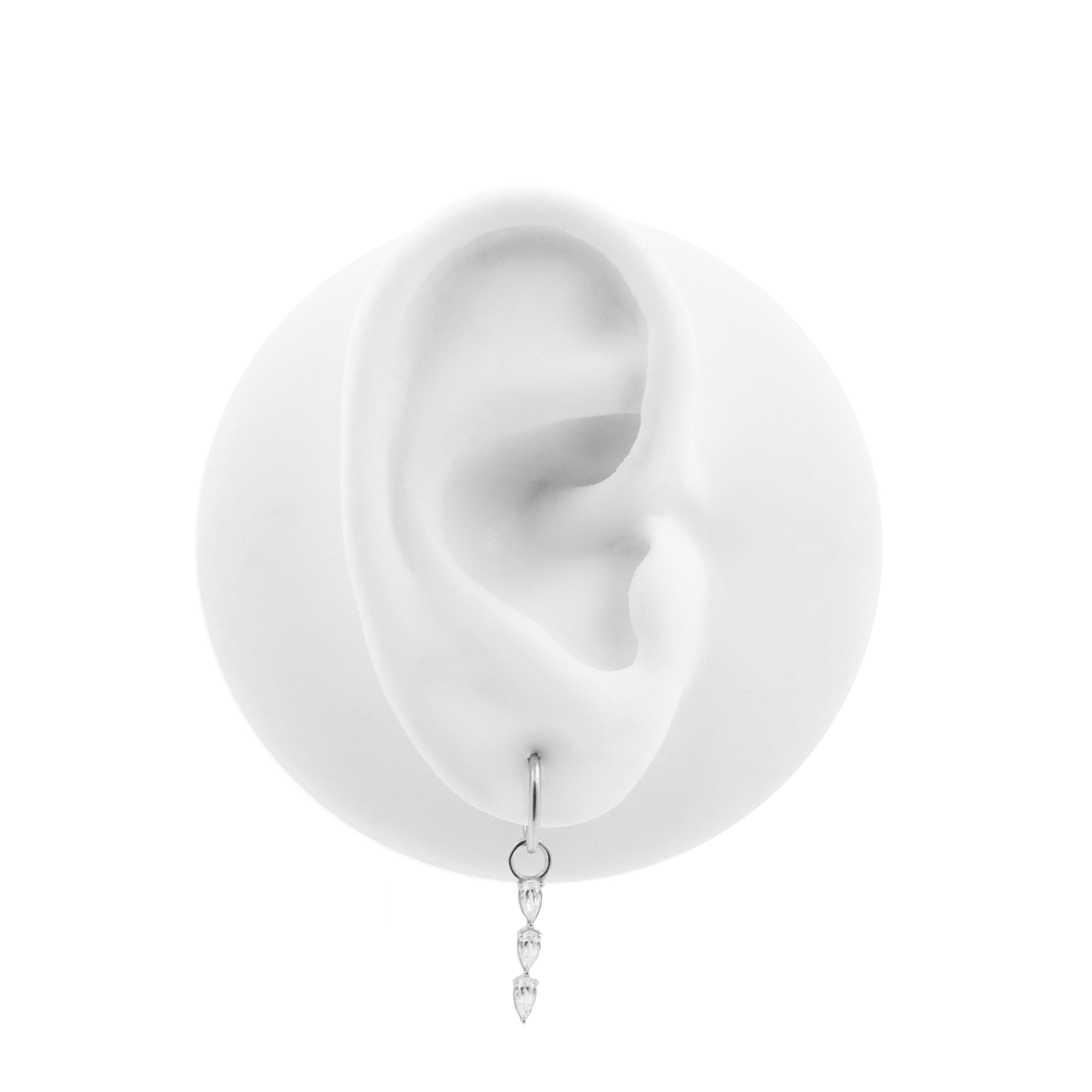 Nickel-Free Stainless Steel Click Ring Charm - Zirconia Drops - Silver