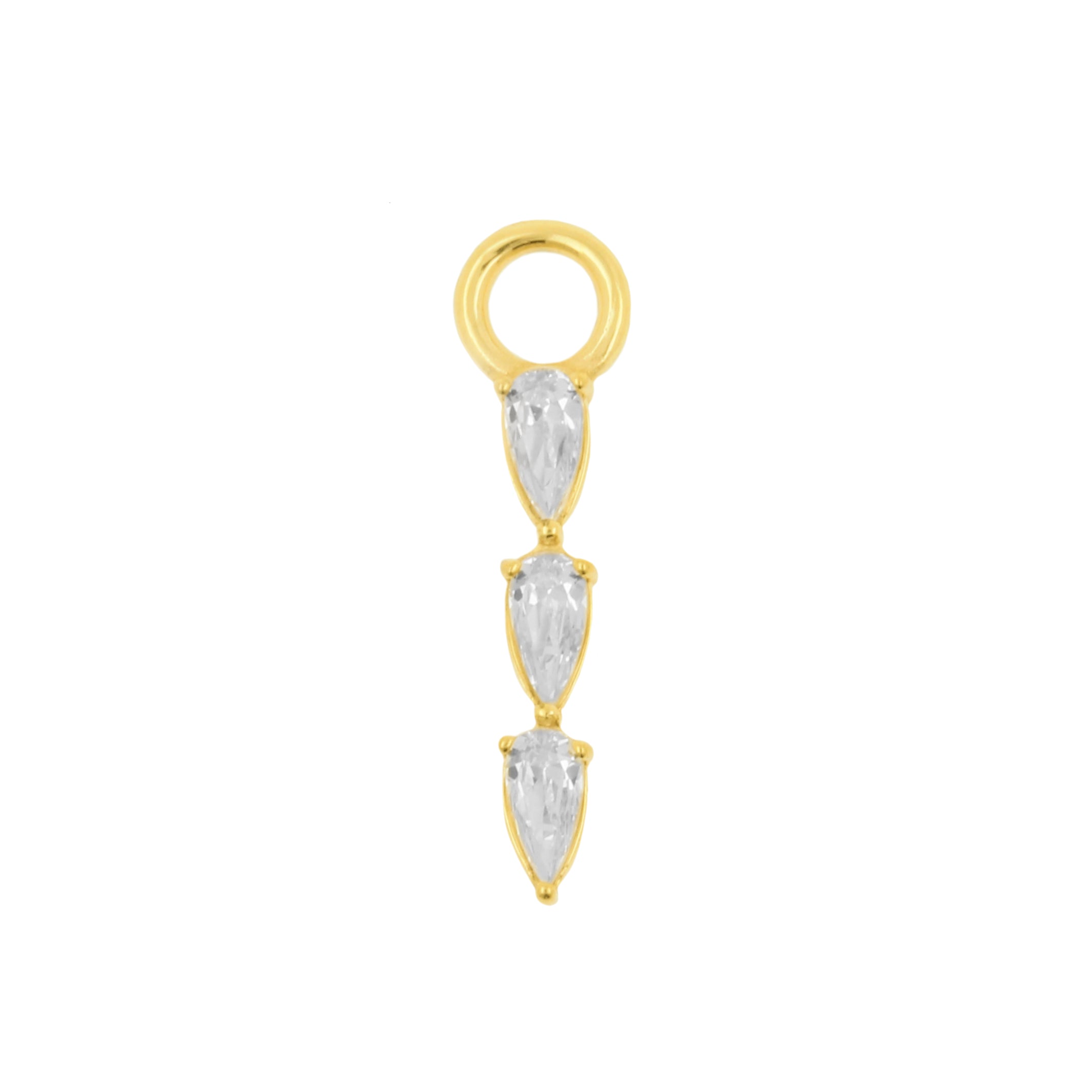 Nickel-Free Stainless Steel Click Ring Charm - Zirconia Drops - Gold