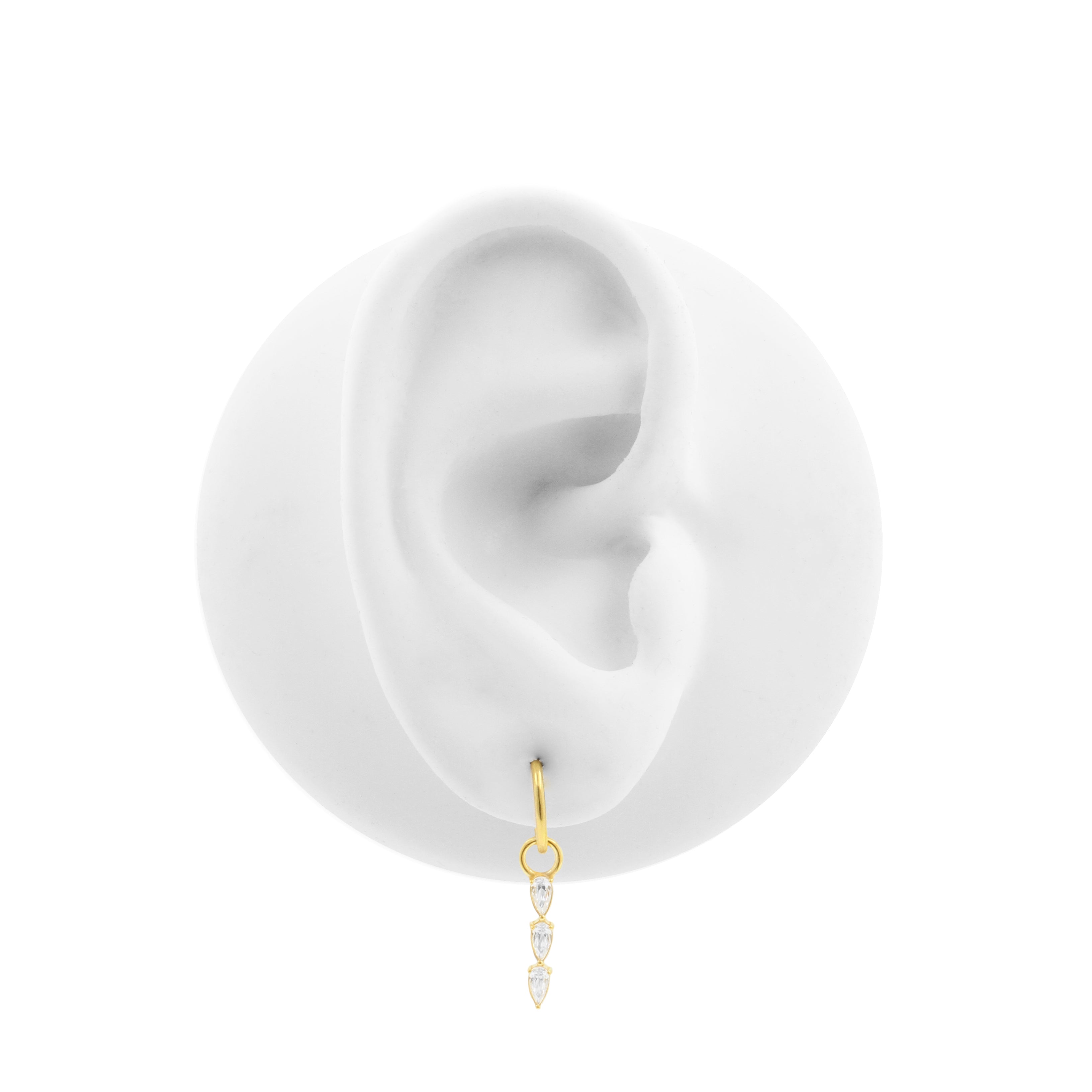 Nickel-Free Stainless Steel Click Ring Charm - Zirconia Drops - Gold