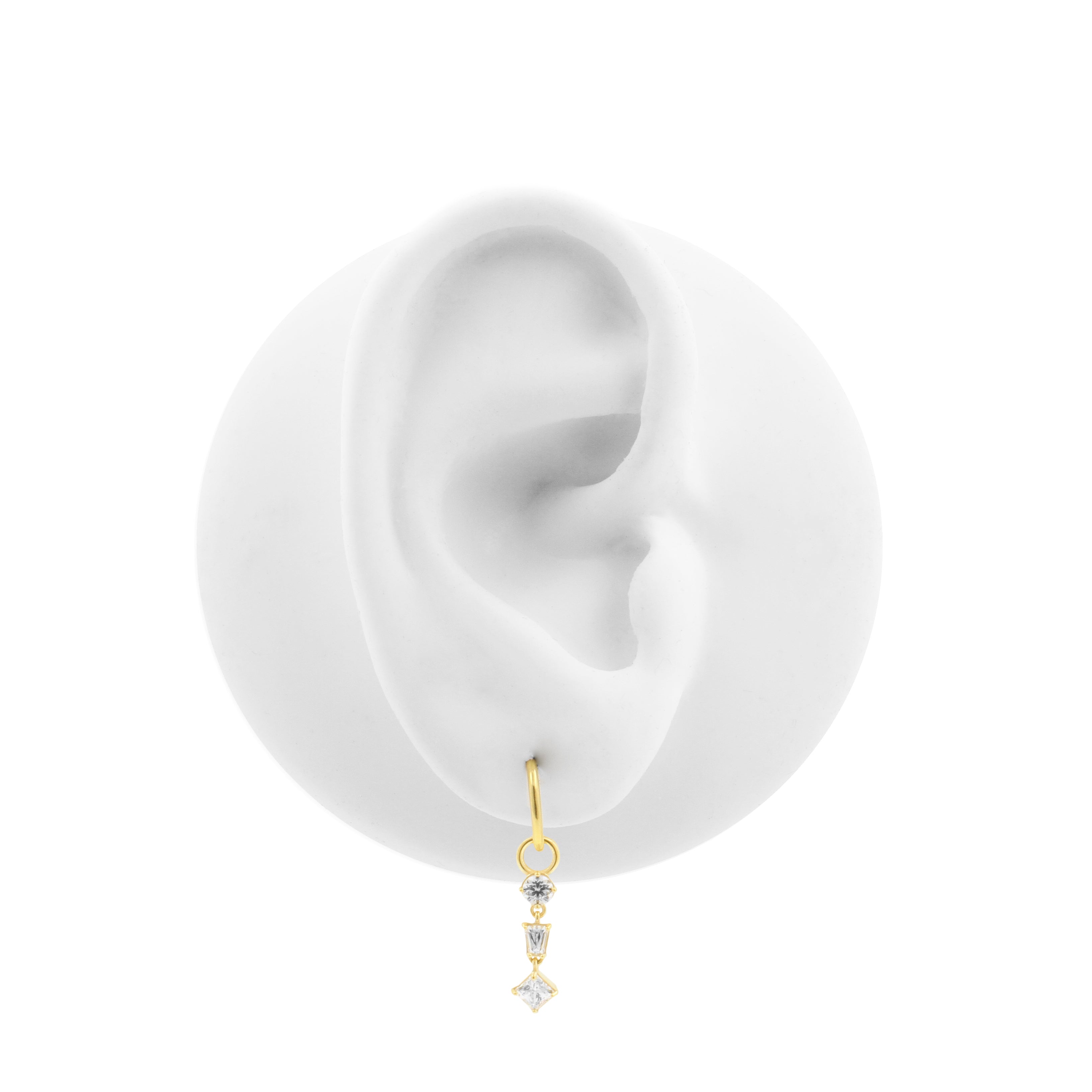 Nickel-Free Stainless Steel Click Ring Charm - Zirconia Dangle - Gold