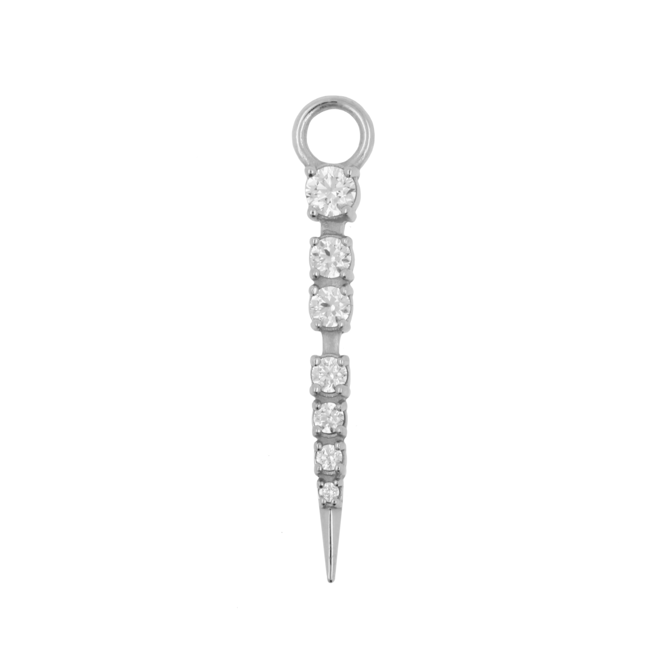Nickel-Free Stainless Steel Click Ring Charm - Zirconia Pendulum - Silver