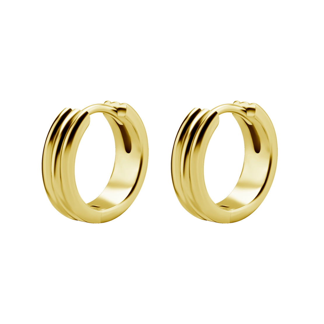 Surgical Steel Click Hoop Earrings - Striped - Gold