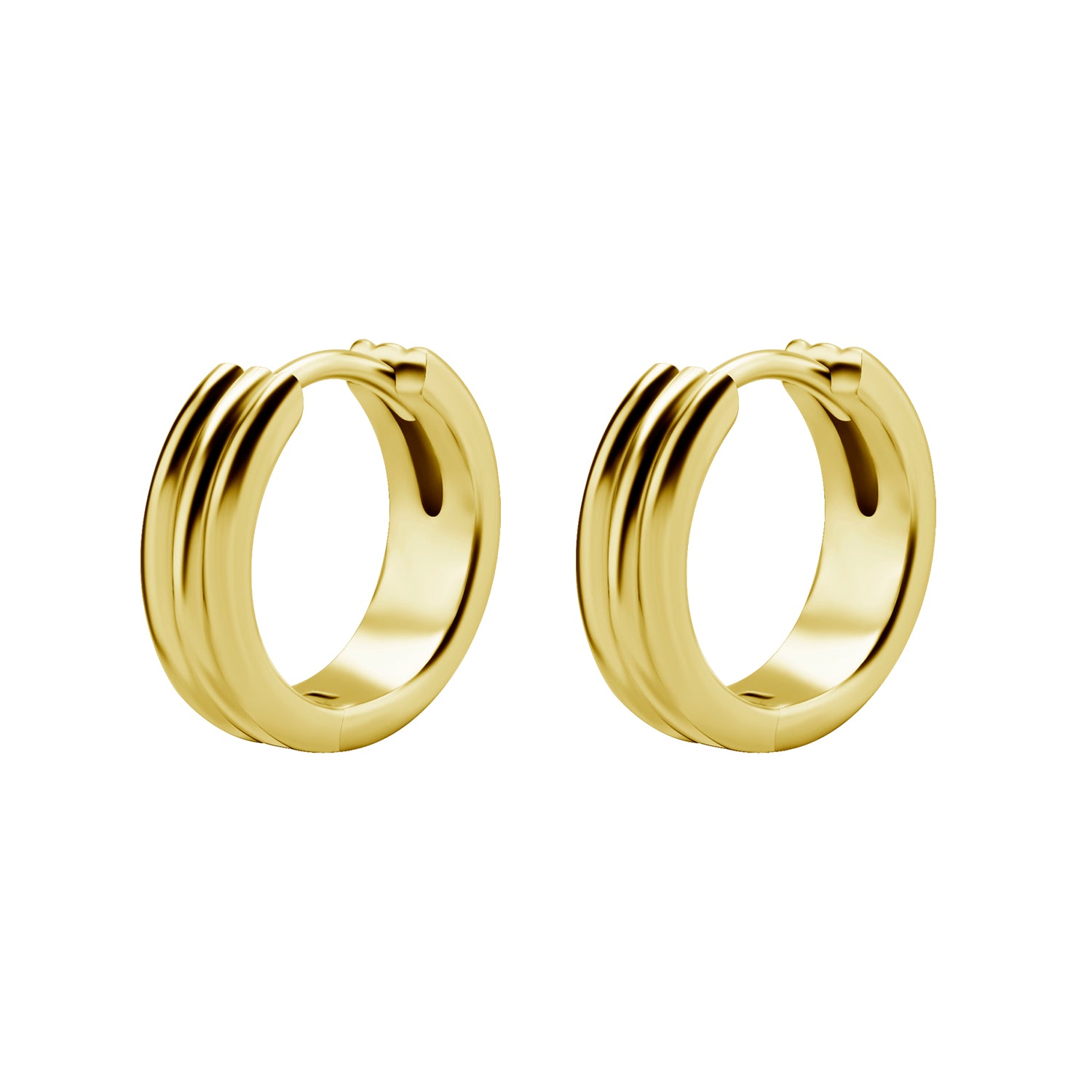 Surgical Steel Click Hoop Earrings - Striped - Gold