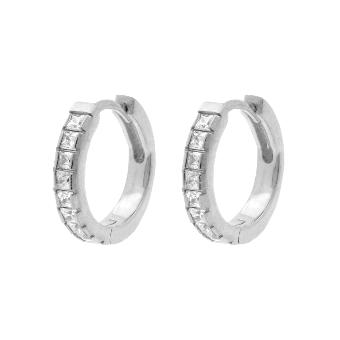 Surgical Steel Click Hoop Earrings - Zirconia Square - Silver
