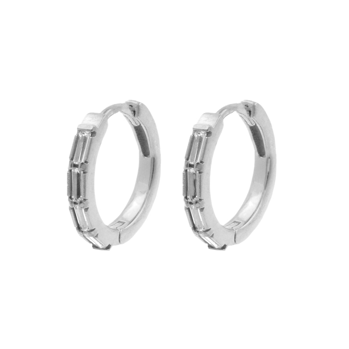 Surgical Steel Click Hoop Earrings - Zirconia Rectangle - Silver