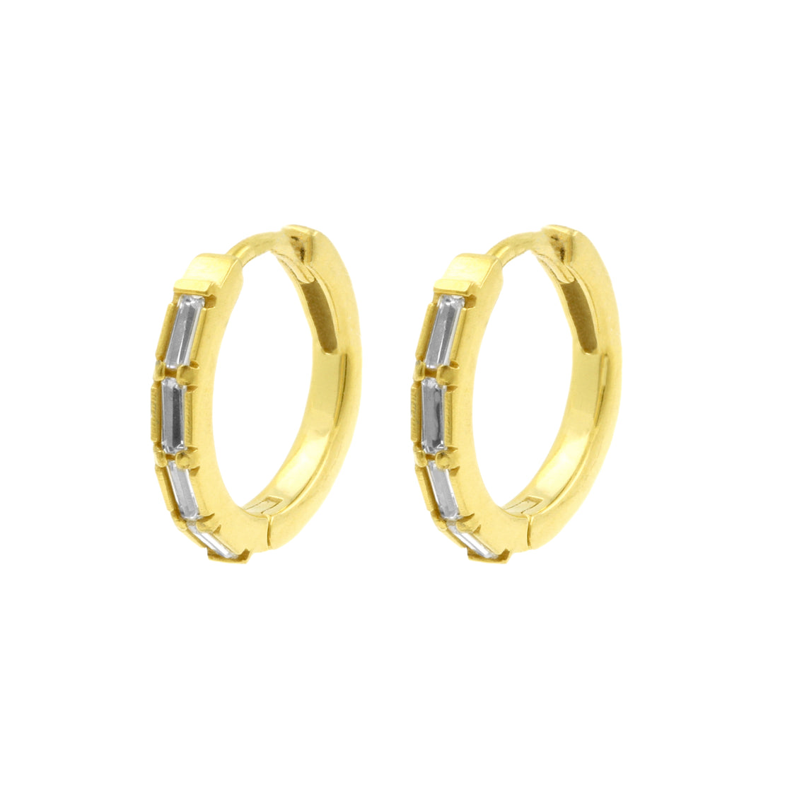 Surgical Steel Click Hoop Earrings - Zirconia Rectangle - Gold