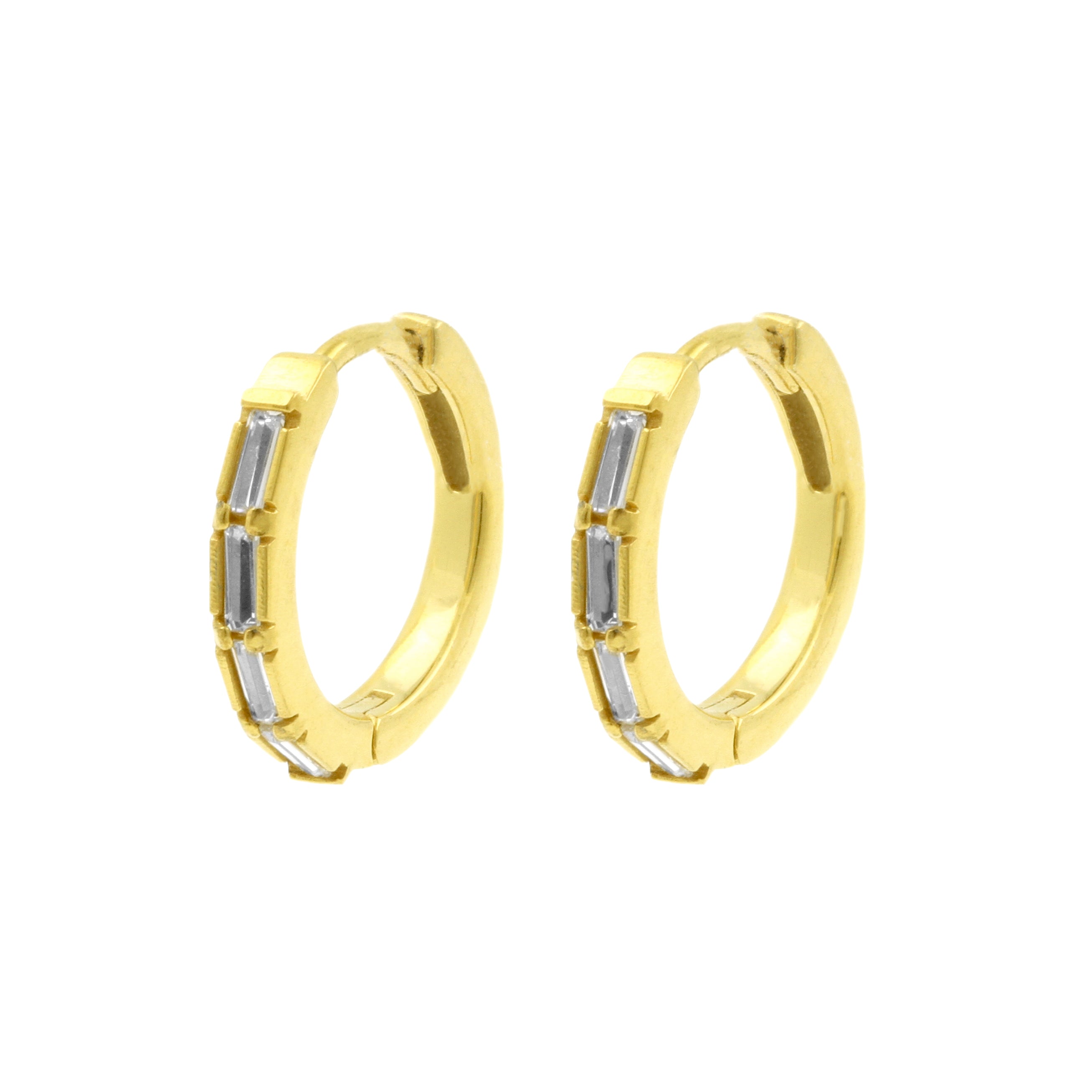 Surgical Steel Click Hoop Earrings - Zirconia Rectangle - Gold