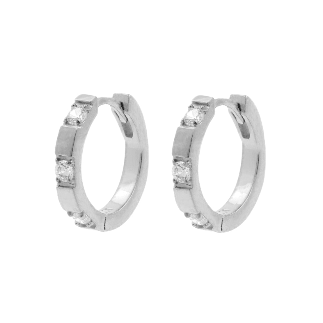 Surgical Steel Click Hoop Earrings - Zirconia Square - Silver