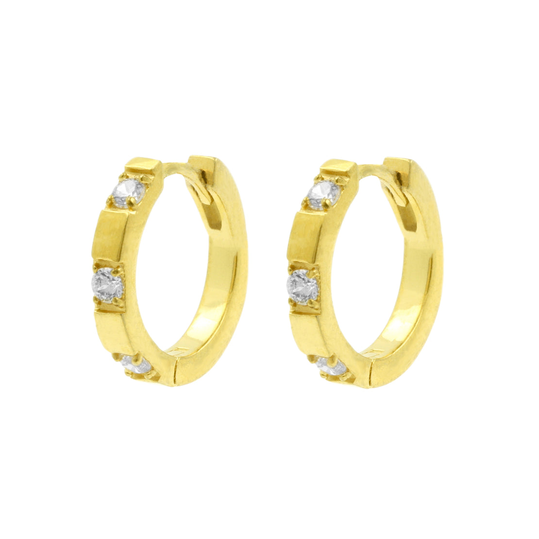 Surgical Steel Click Hoop Earrings - Zirconia Square - Gold