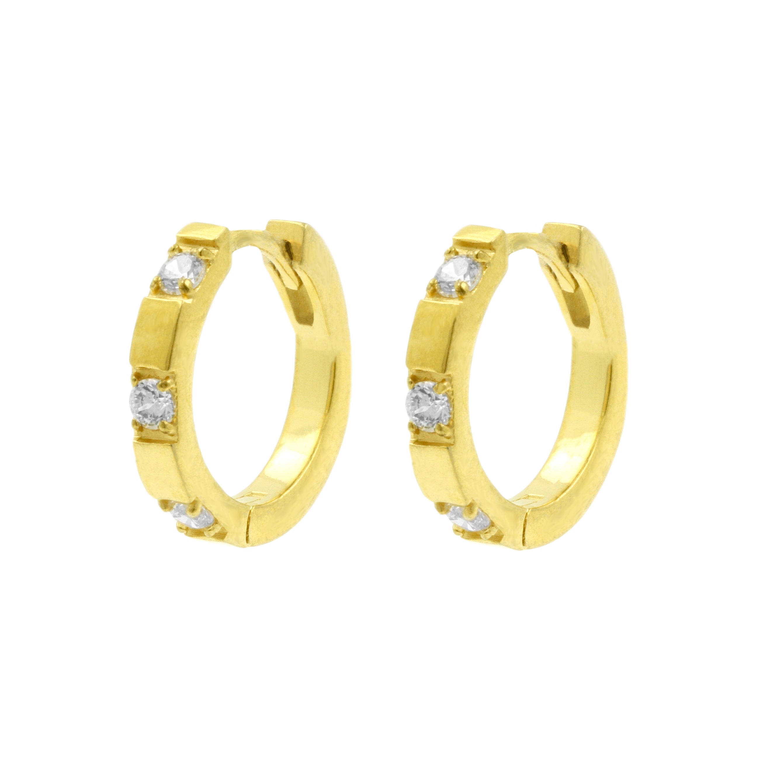 Surgical Steel Click Hoop Earrings - Zirconia Square - Gold