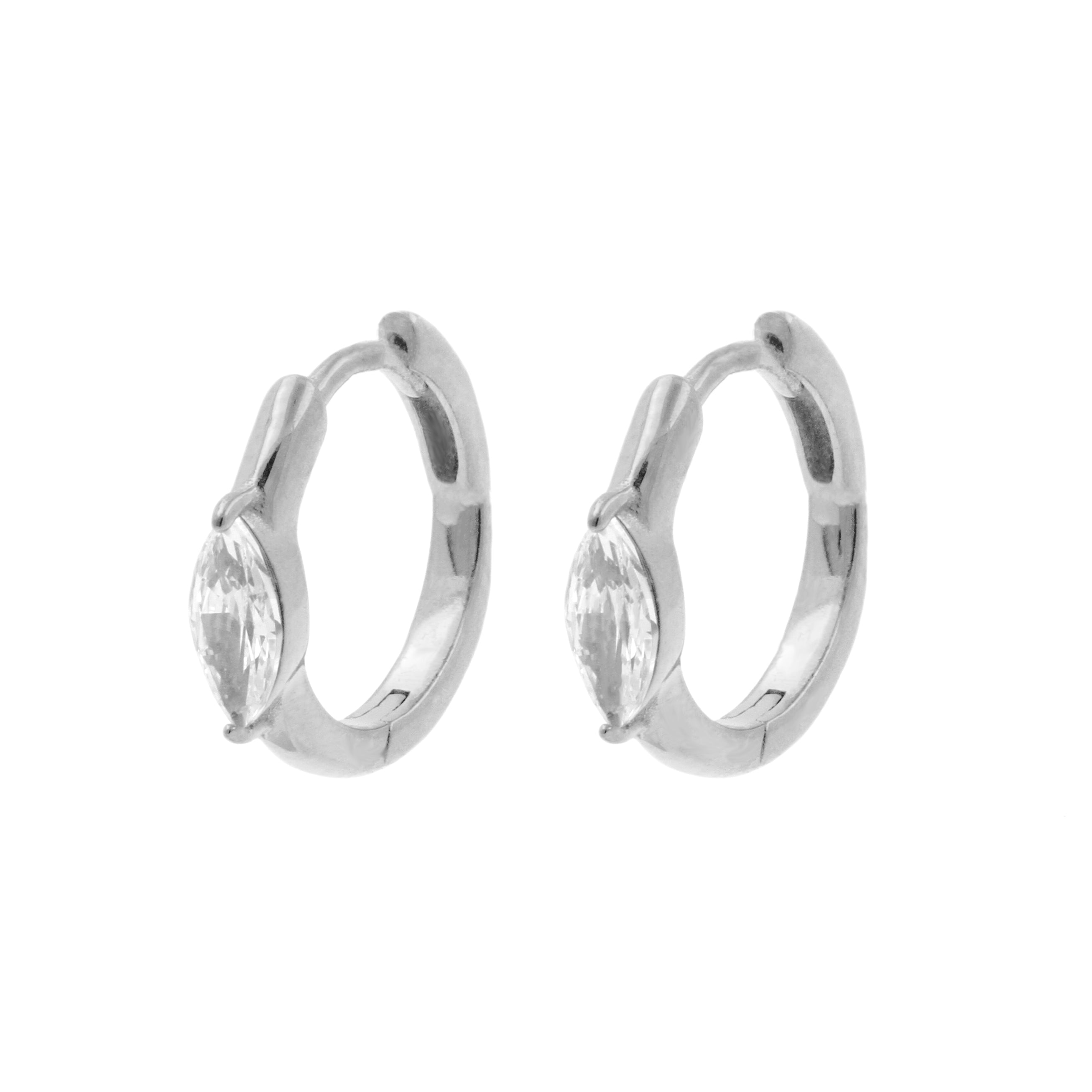 Surgical Steel Click Hoop Earrings - Zirconia Teardrop - Silver