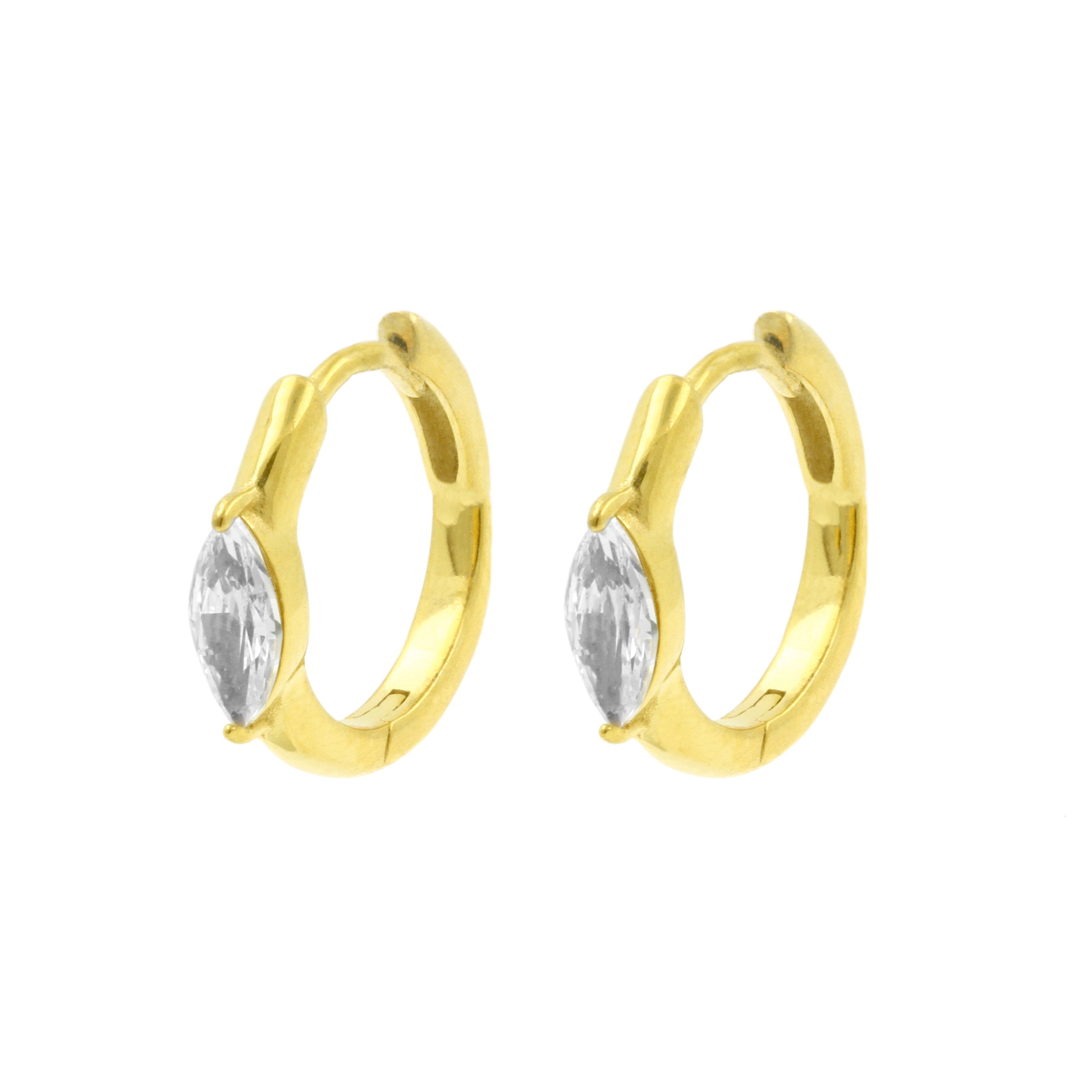 Surgical Steel Click Hoop Earrings - Zirconia Teardrop - Gold