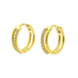 Surgical Steel Click Hoop Earrings - Zirconia Double - Gold
