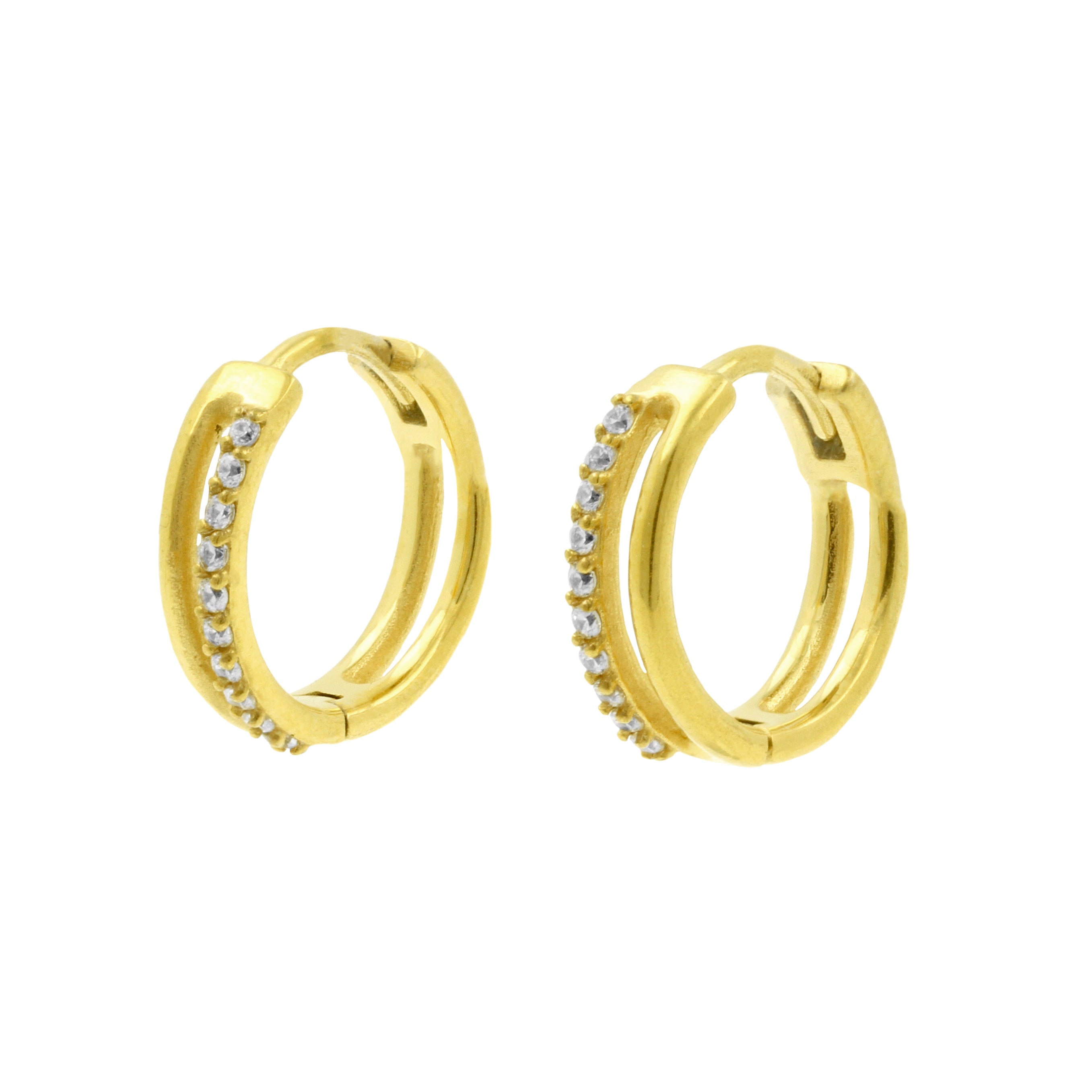 Surgical Steel Click Hoop Earrings - Zirconia Double - Gold