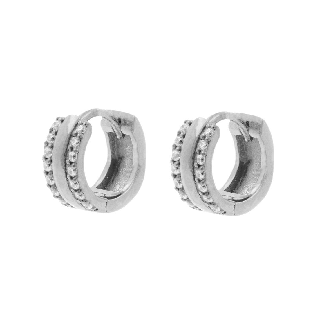 Surgical Steel Click Hoop Earrings - Zirconia Bangle - Silver