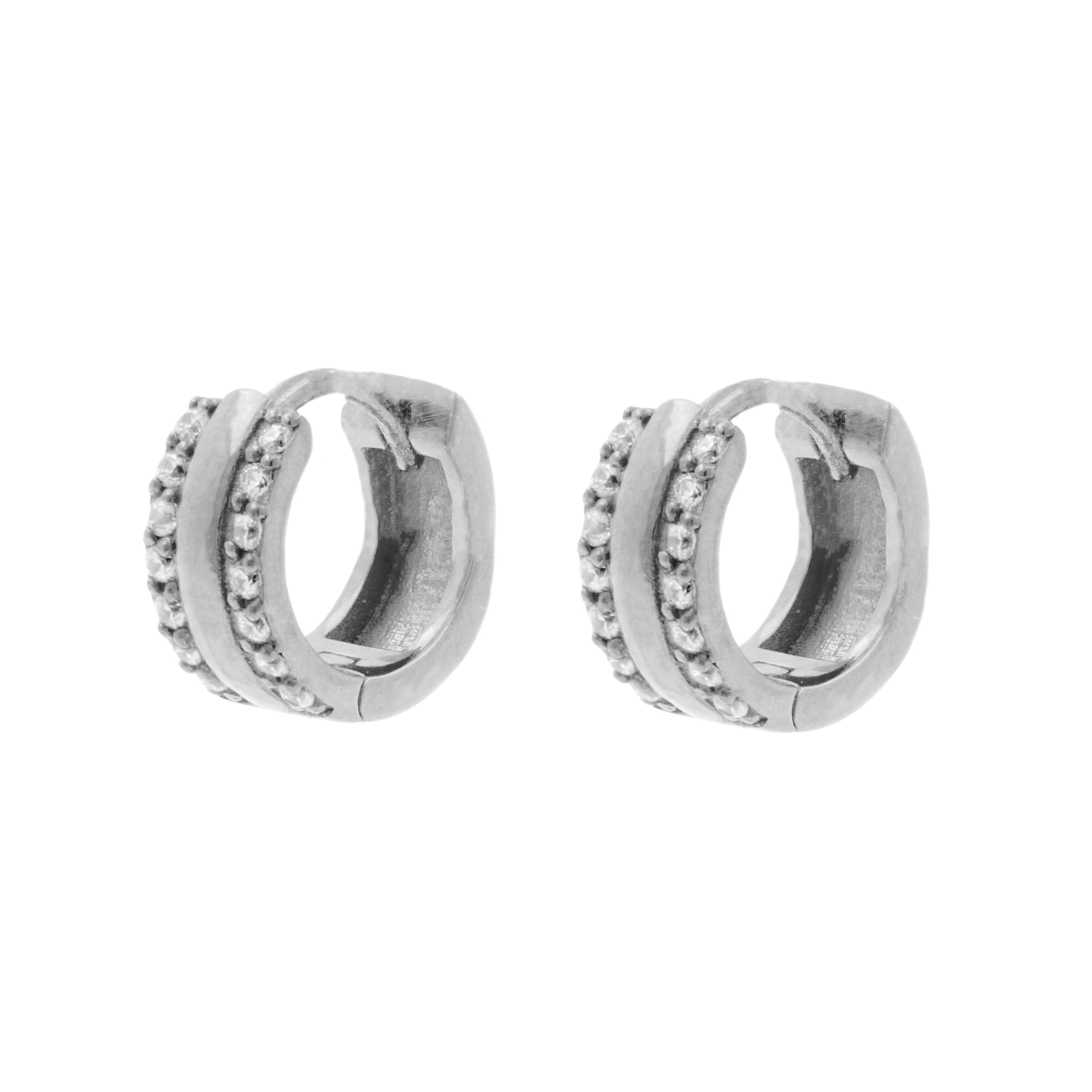 Surgical Steel Click Hoop Earrings - Zirconia Bangle - Silver
