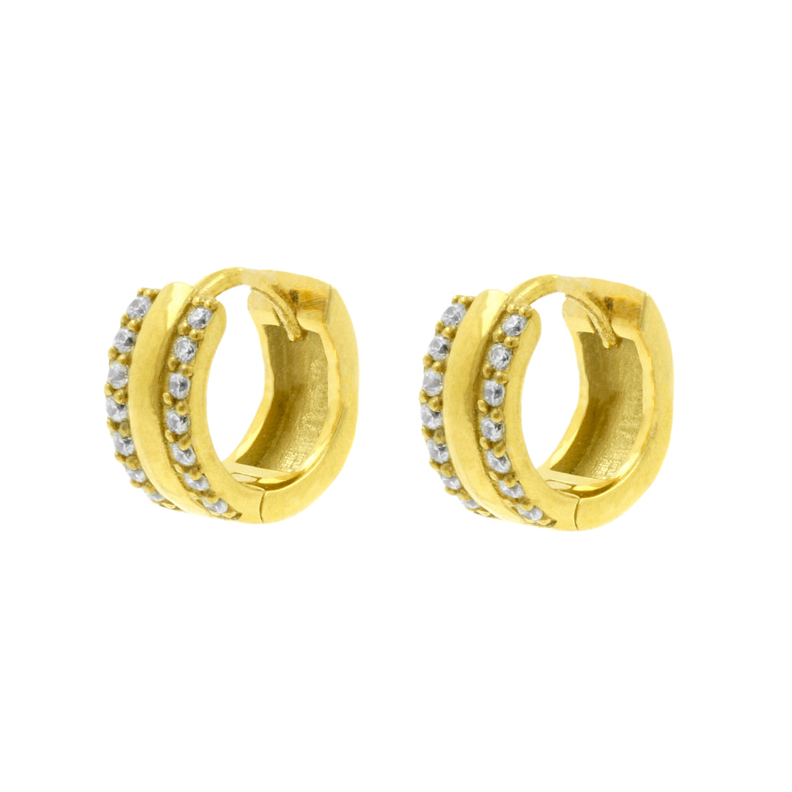 Surgical Steel Click Hoop Earrings - Zirconia Bangle - Gold