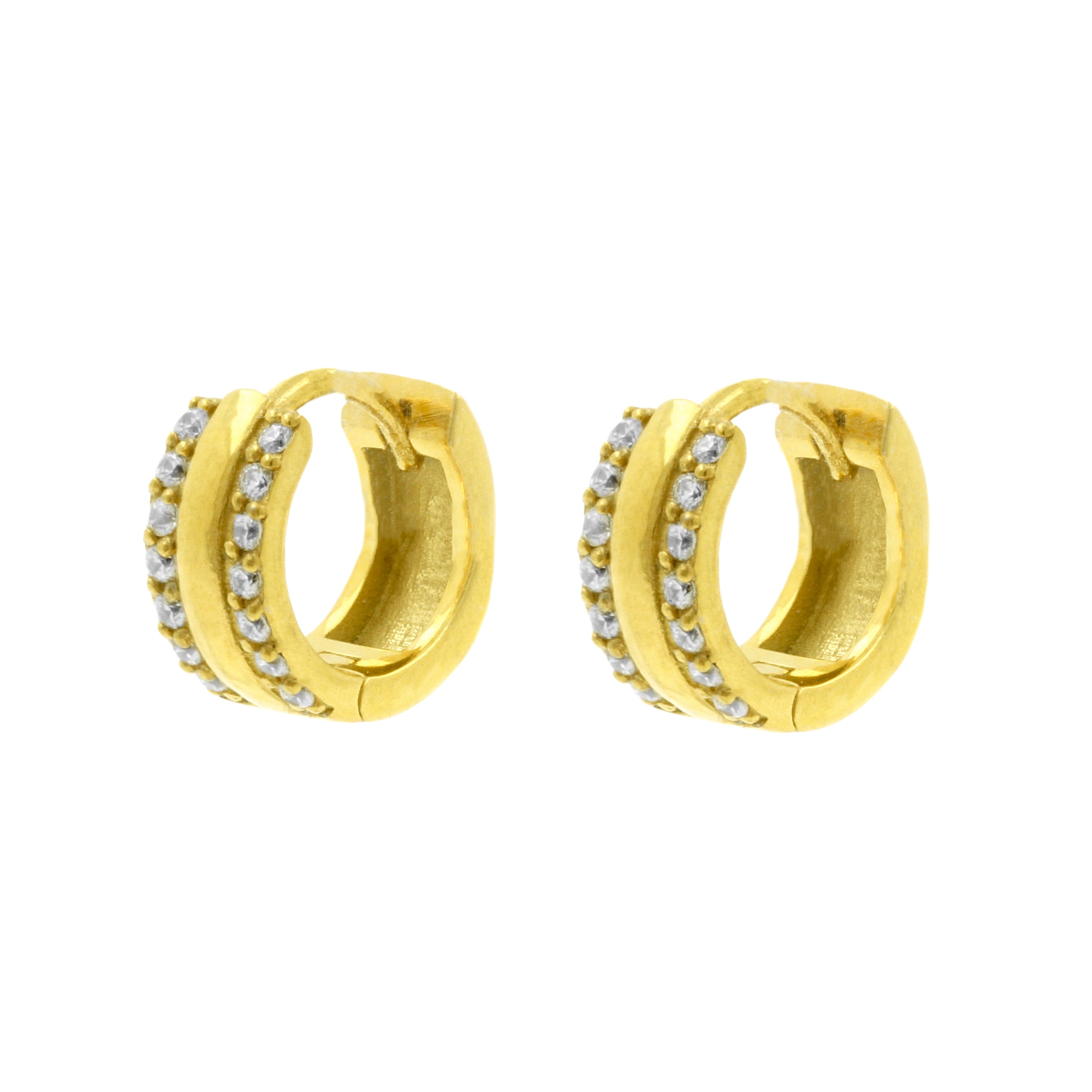 Surgical Steel Click Hoop Earrings - Zirconia Bangle - Gold