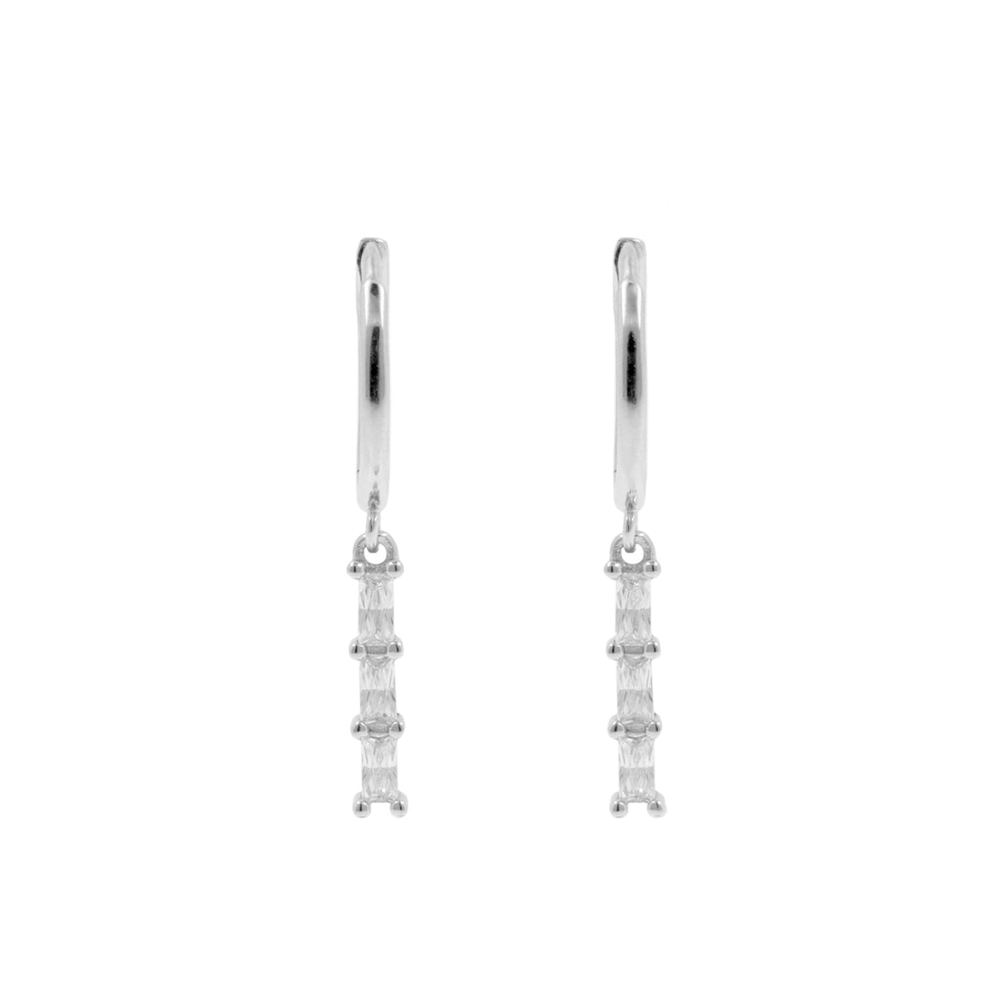 925 Silver Ear Hoops - Zirkonia Bar Silver