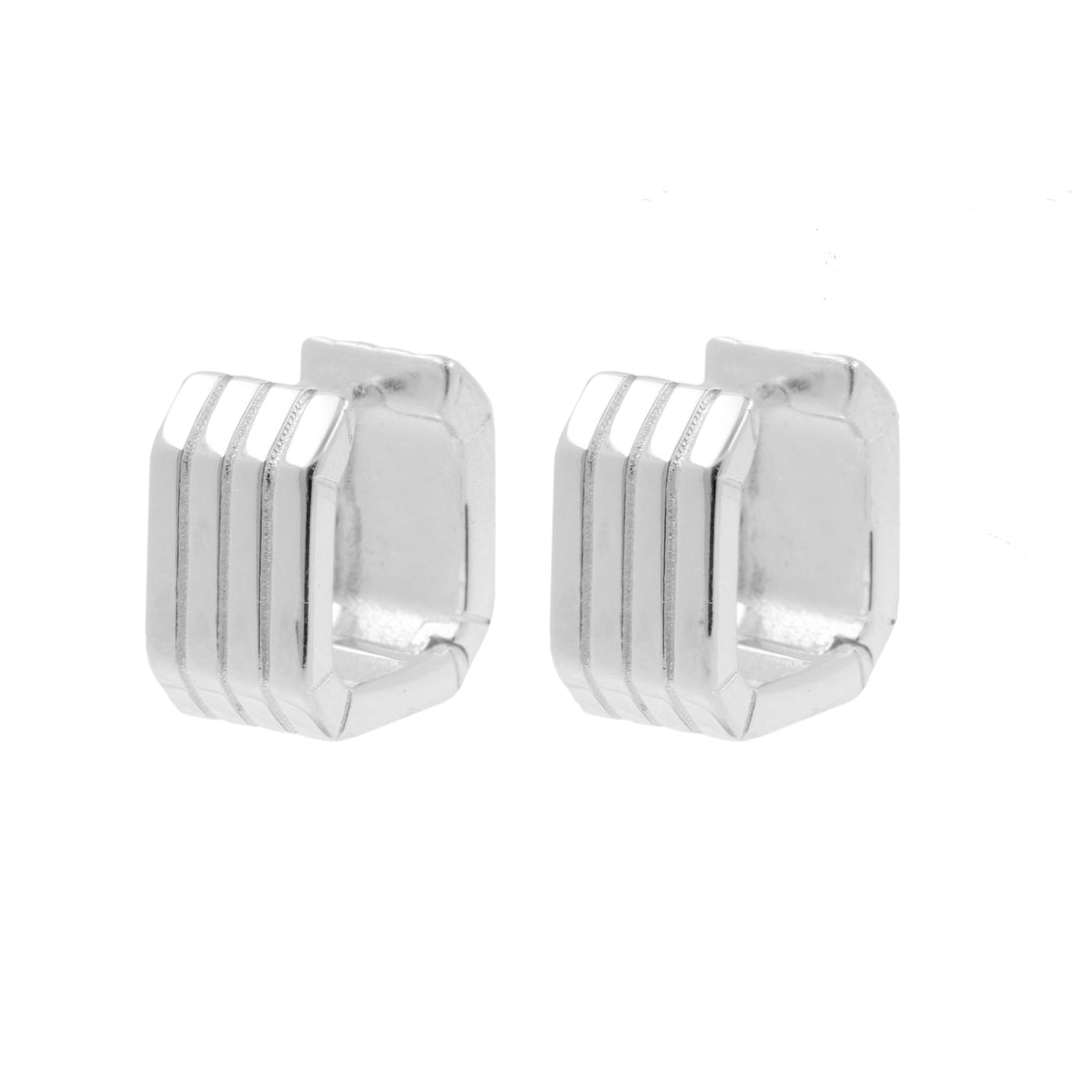 925 Silver Ear Hoops - Cube - Silver