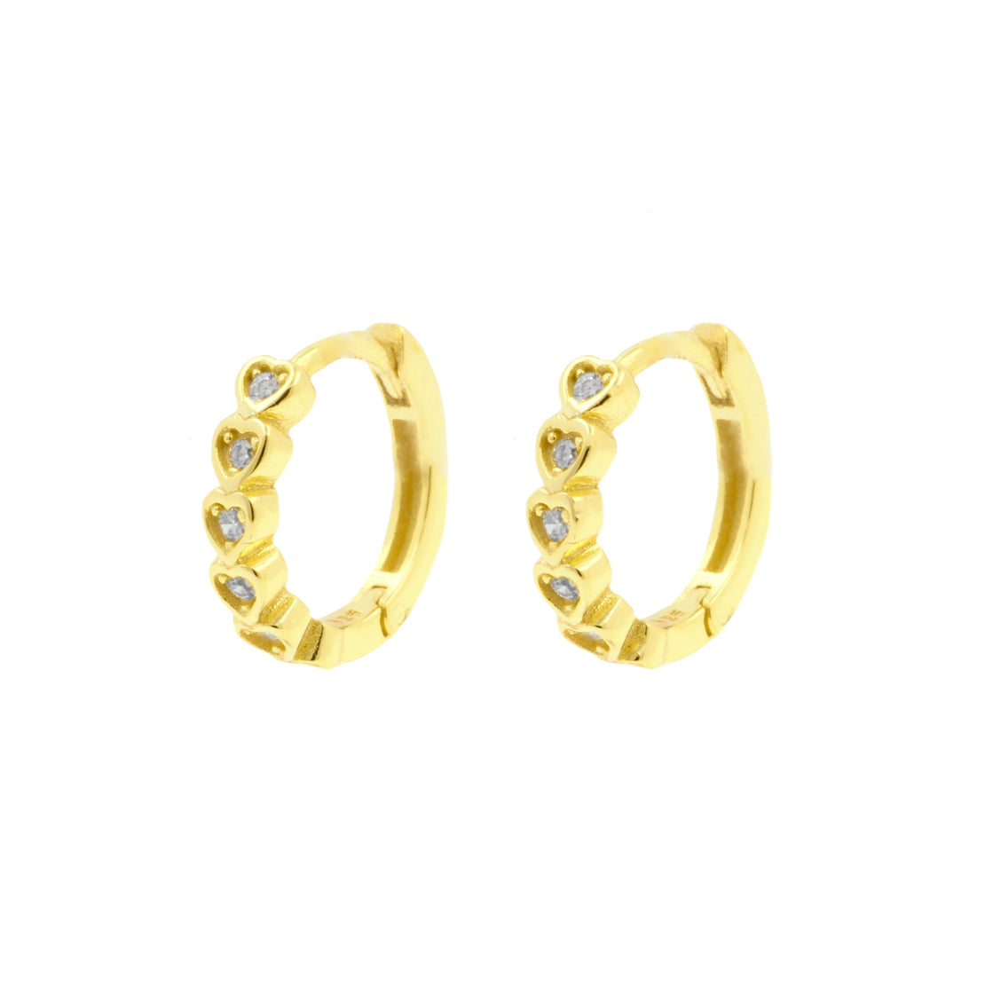 925 Silver Ear Hoops - Zirconia Hearts - Gold
