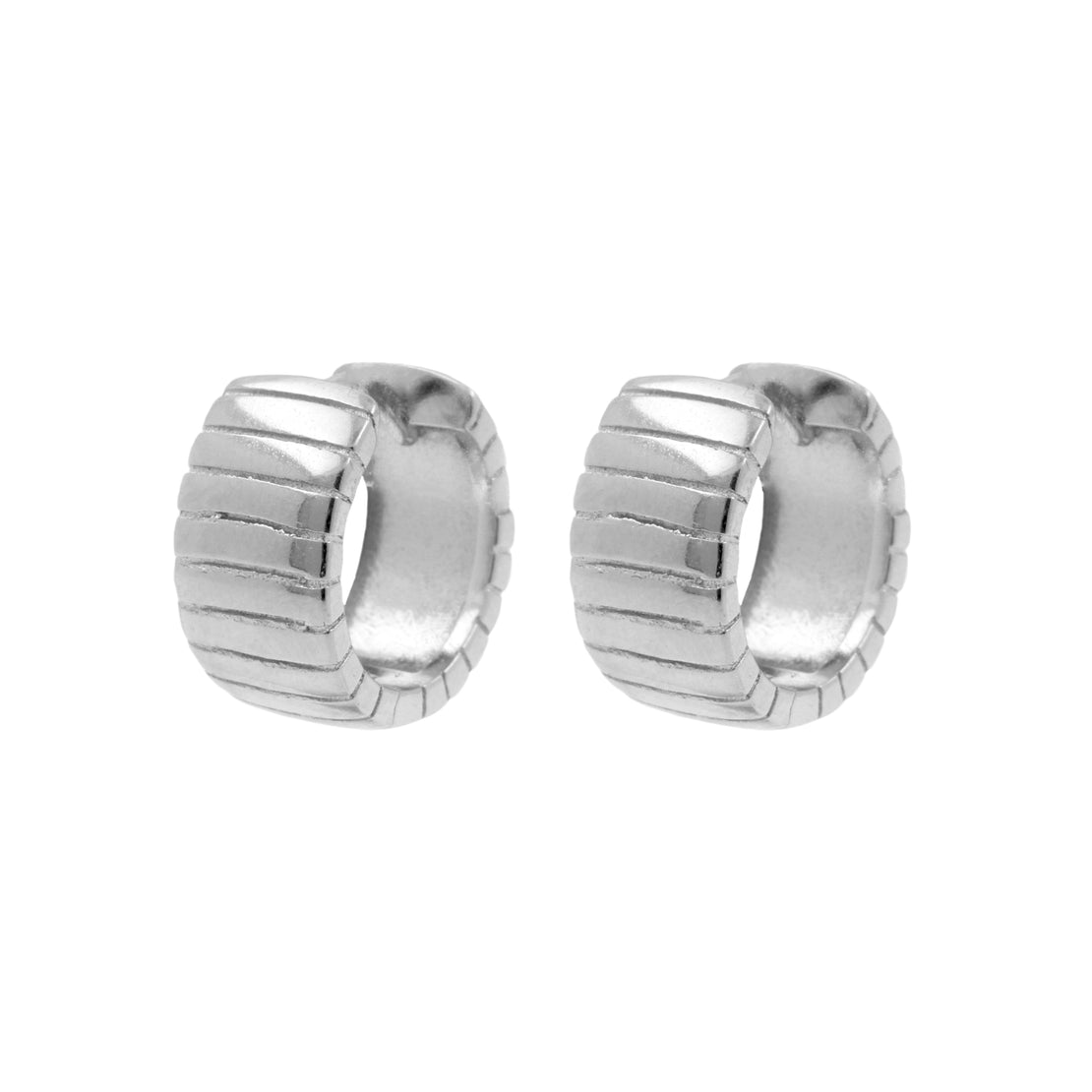 925 Silver Ear Hoops - Striped Bangle - Silver