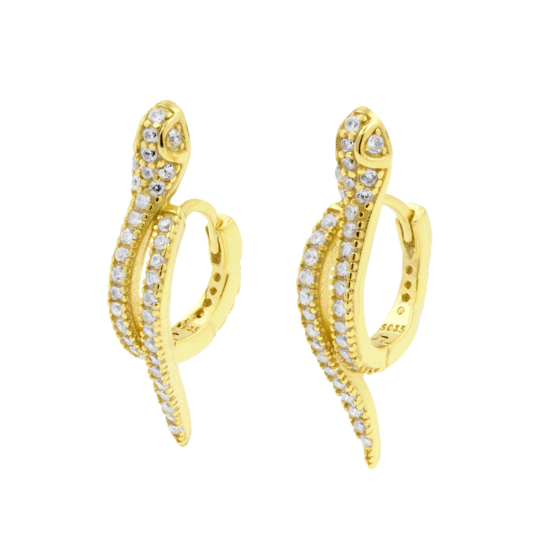 925 Silver Ear Hoops - Zirconia Snake - Gold