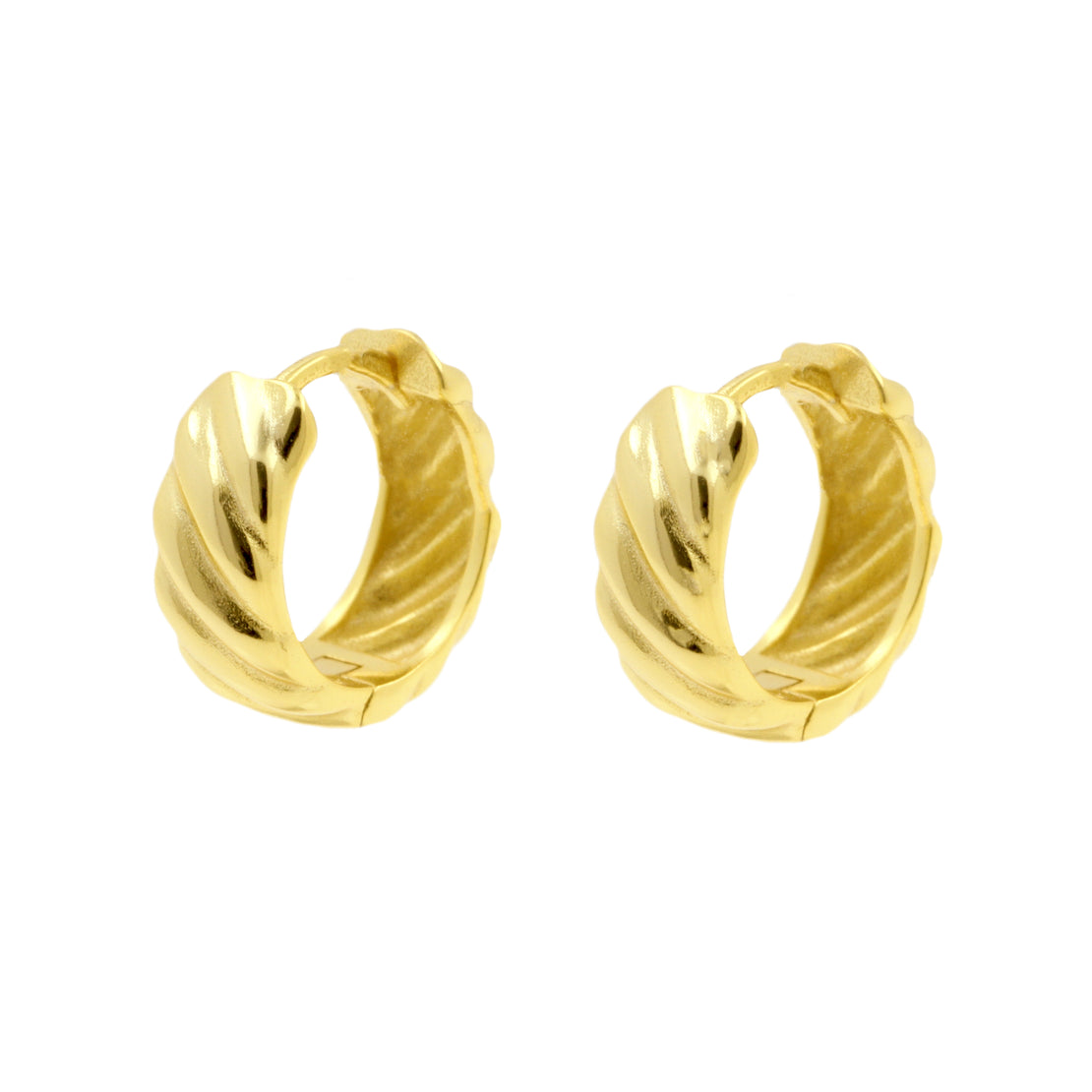 925 Silver Ear Hoops - Stripes - Gold
