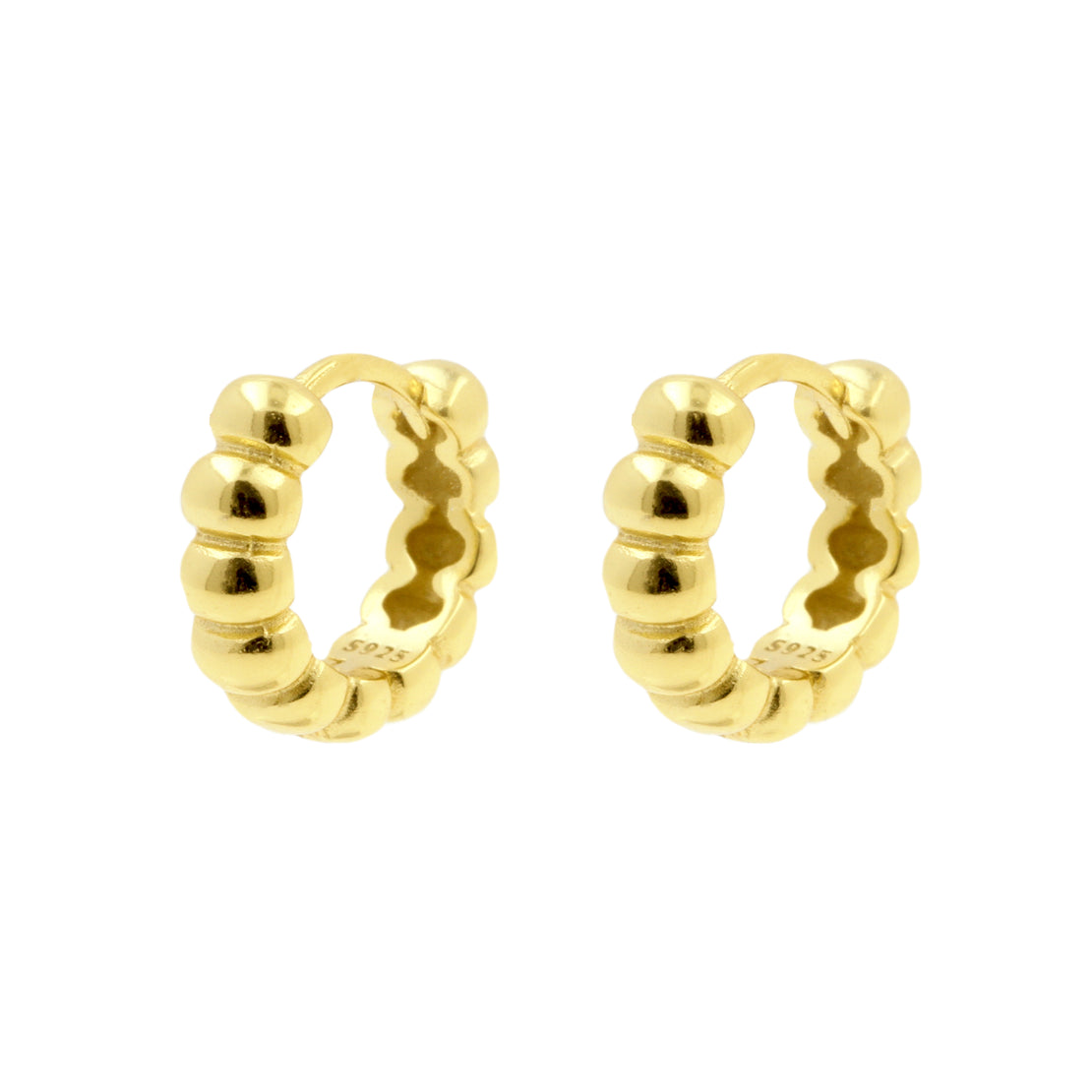 925 Silver Ear Hoops - Bubbles - Gold