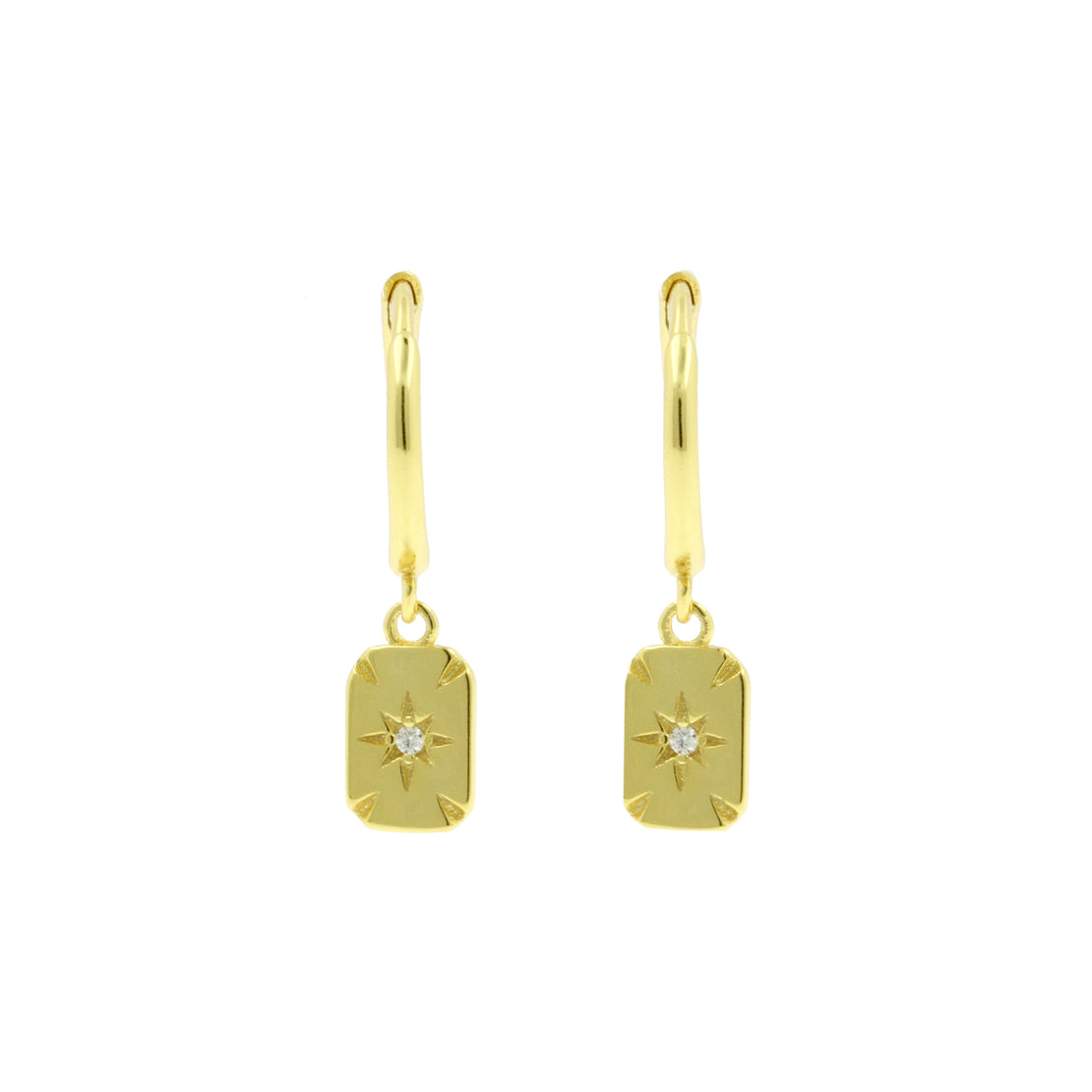 925 Silver Ear Hoops - Zirkonia Square Gold