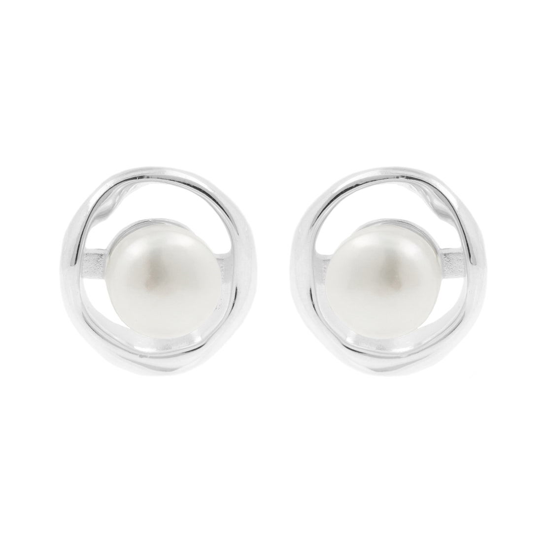 925 Silver Earstuds - Captured Pearl Silver