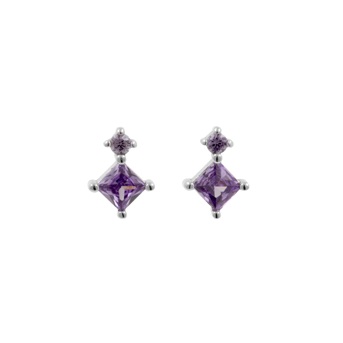 925 Silver Earstuds With Purple Gems - Silver