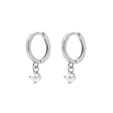 925 Silver 925 Silver Ear Hoops - Pearl Dangle Silver