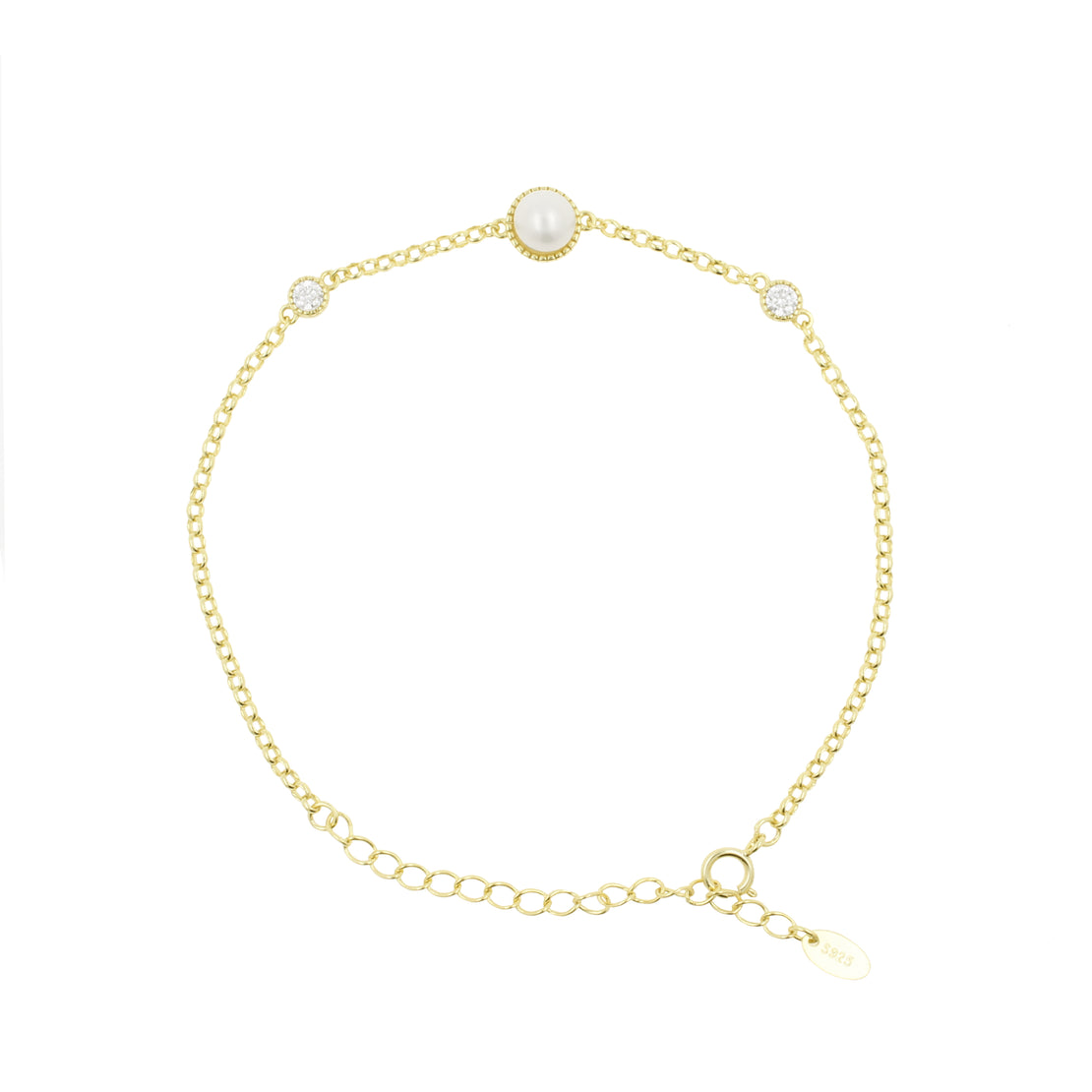 925 Zilver Armband Met Parel En Zirkonia  Goud