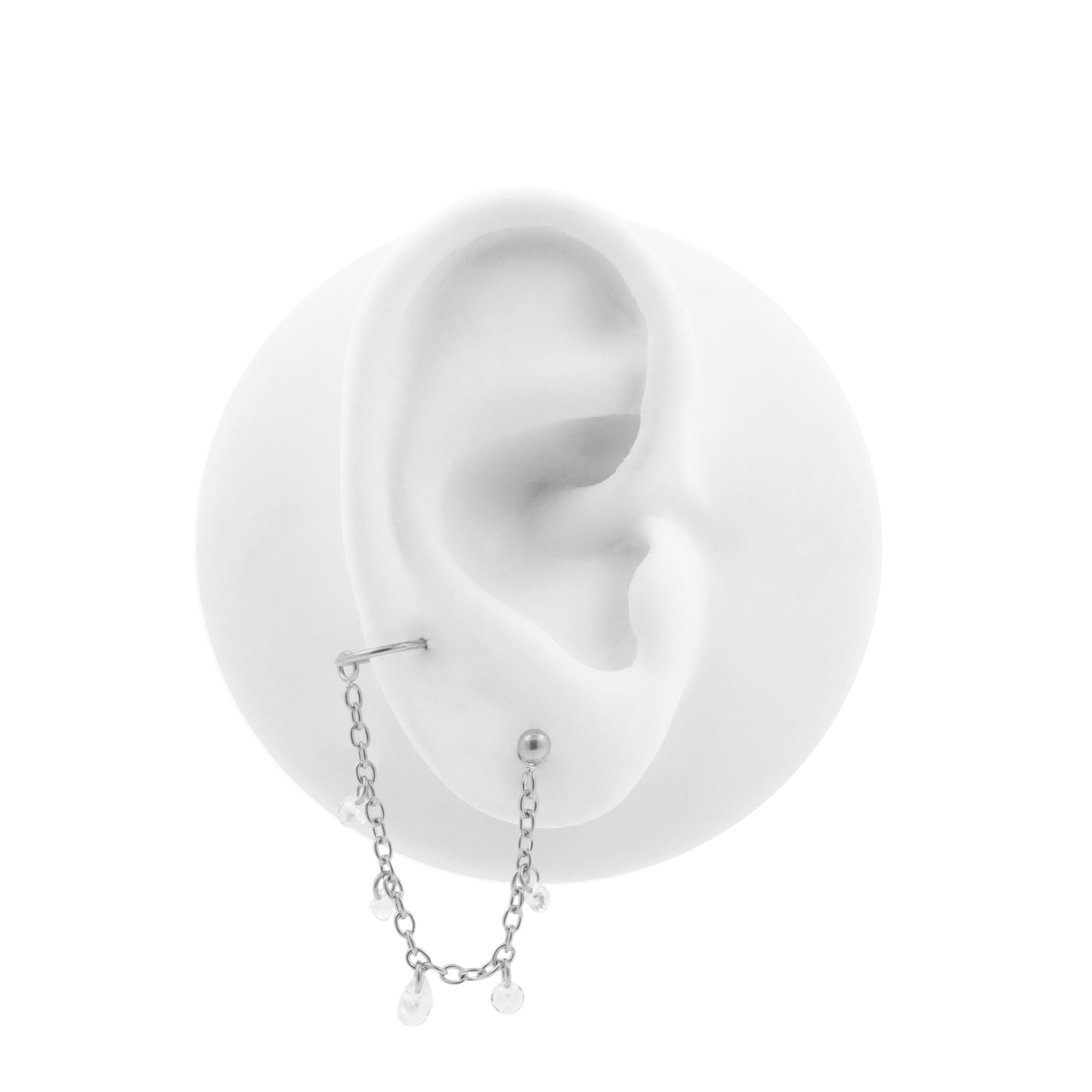 Surgical Steel Piercing Chain With Dangling Zirconia Silver