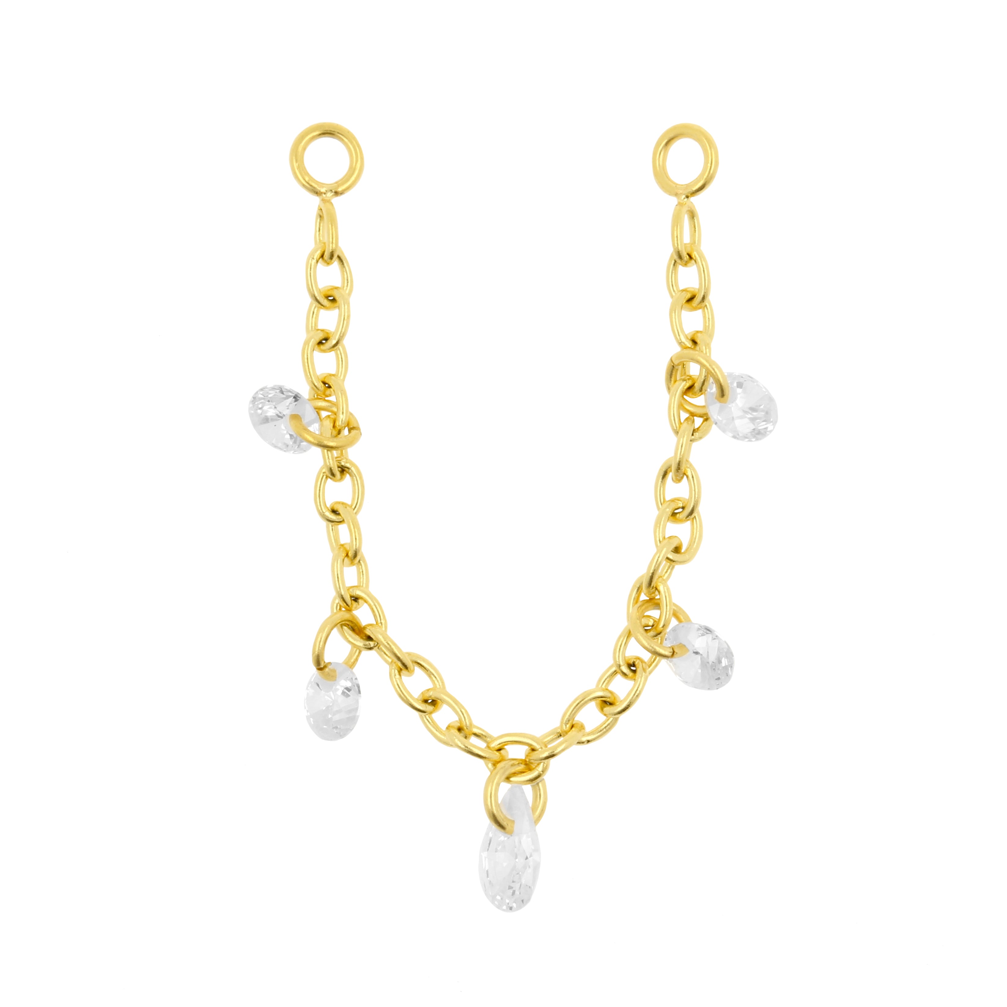 Surgical Steel Piercing Chain With Dangling Zirconia Gold