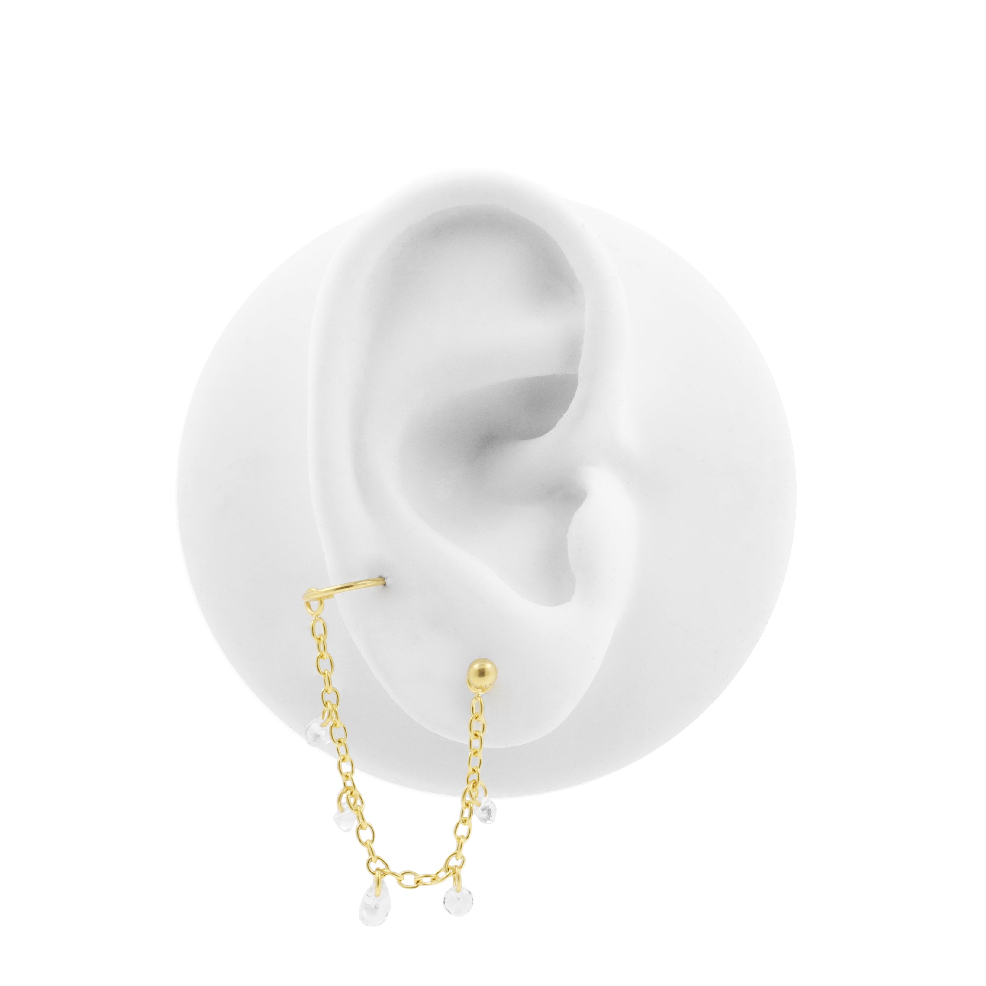 Surgical Steel Piercing Chain With Dangling Zirconia Gold