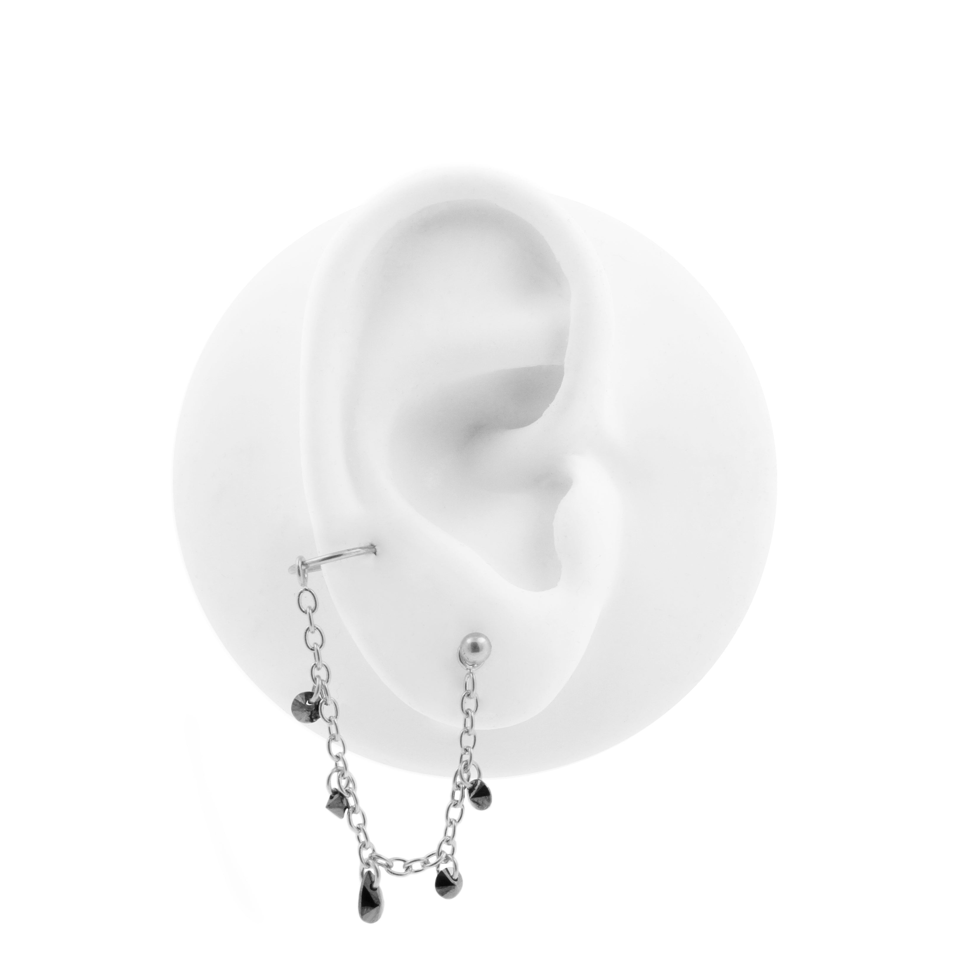 Surgical Steel Piercing Chain With Dangling Zirconia Silver