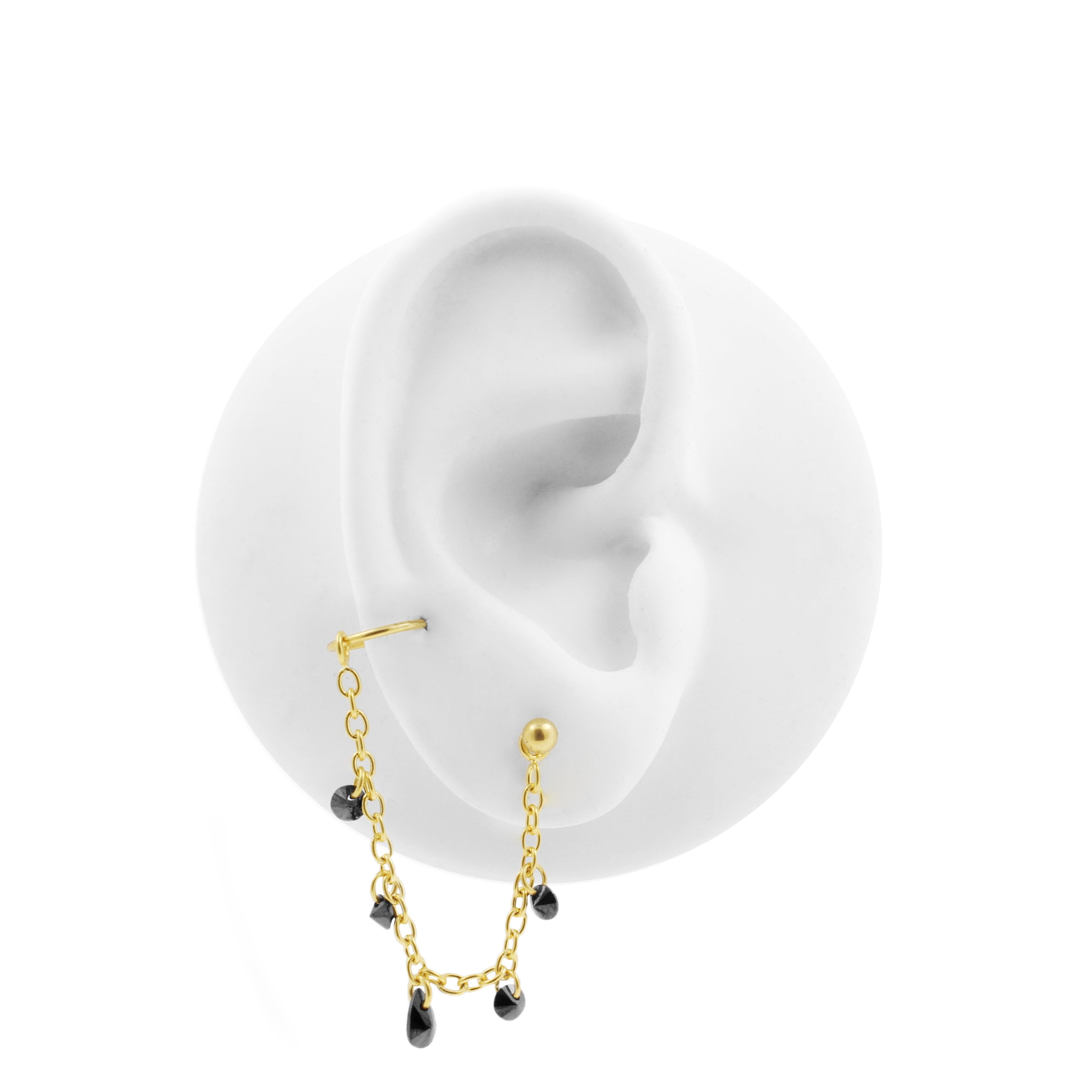 Surgical Steel Piercing Chain With Dangling Zirconia Gold