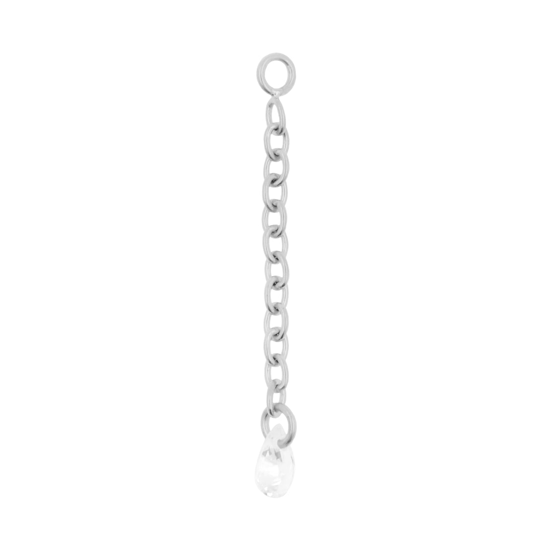 Chirurgisch Stalen Click Ring Box Chain met Druppelvormige Zirkonia - Enkel - Zilver