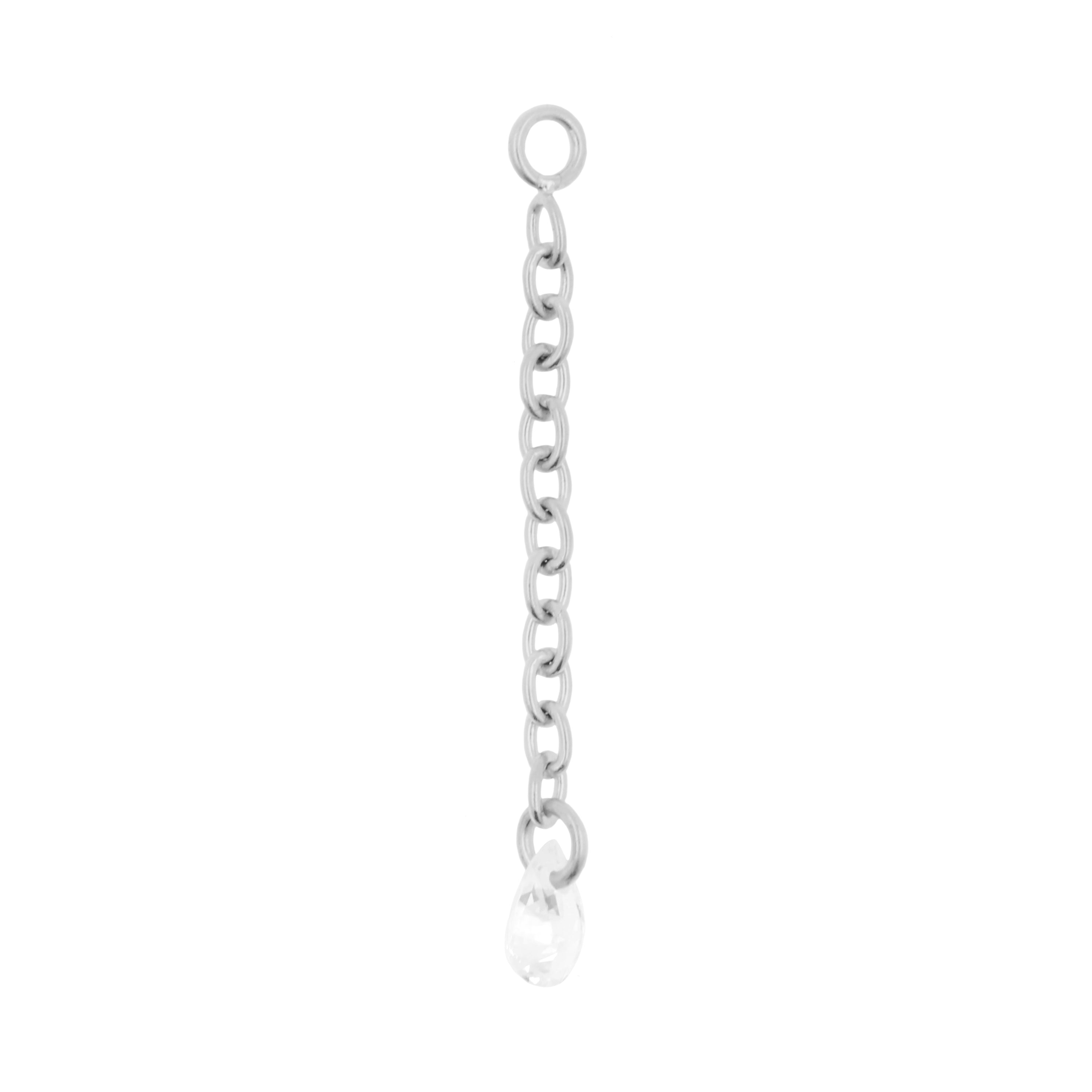 Chirurgisch Stalen Click Ring Box Chain met Druppelvormige Zirkonia - Enkel - Zilver