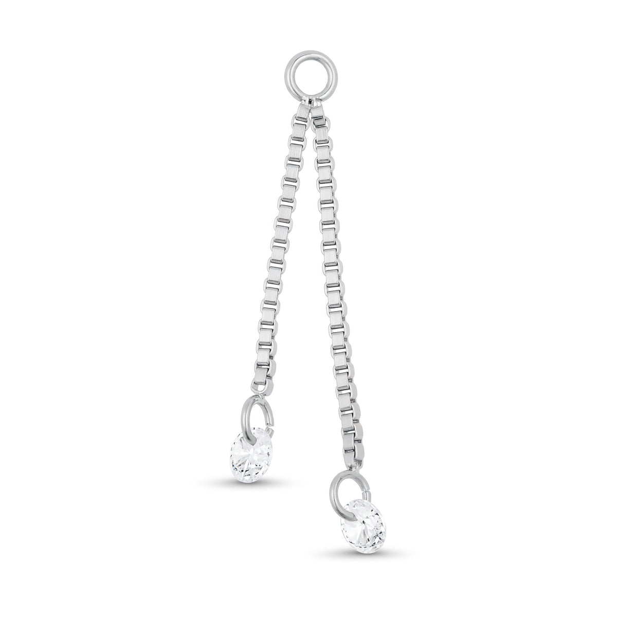 Chirurgisch Staal Click Ring Bedel Ketting Met Zirkonia - Dubbel Zilver